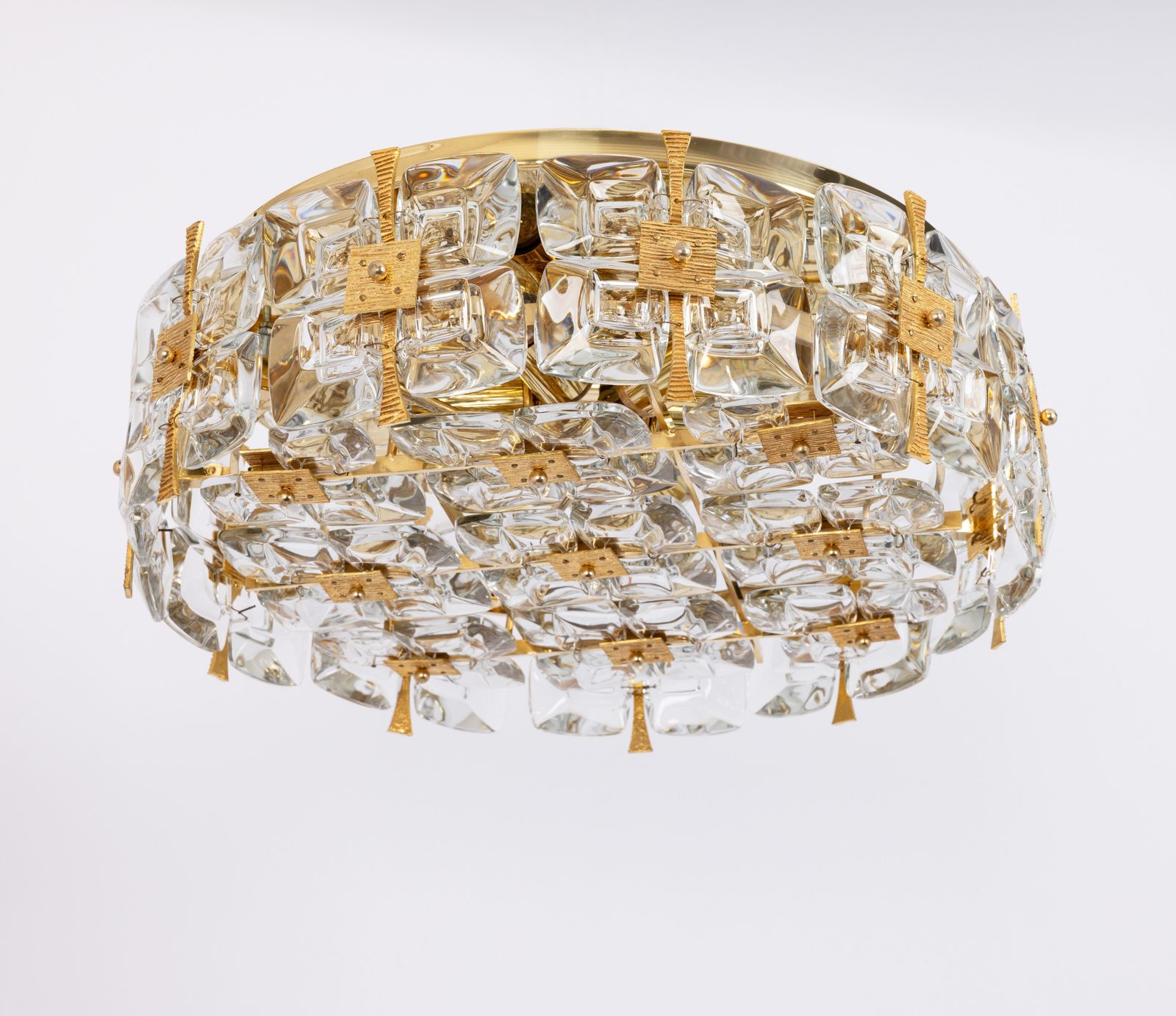 Delicate Gilt Brass Crystal Glass Flush Mount Light By Palwa, Germany, 1970s photo vinterior
