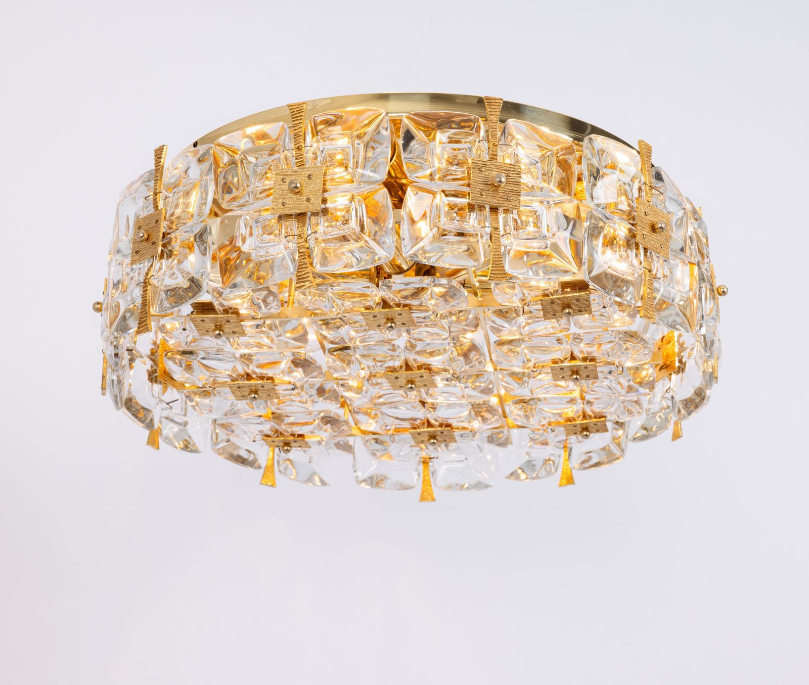 Delicate Gilt Brass Crystal Glass Flush Mount Light By Palwa, Germany, 1970s photo buy