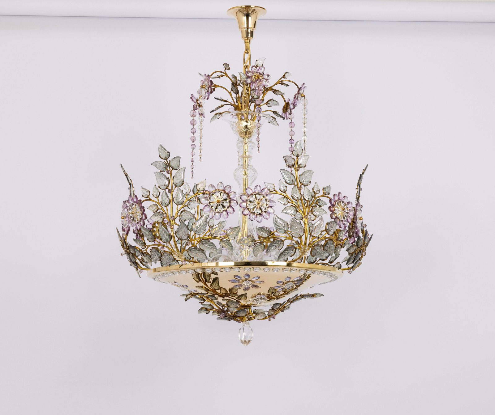 Large Gorgeous Chandeier Gilt Faceted Crystal Glass Bagues, Palwa, 1970s photo furniture