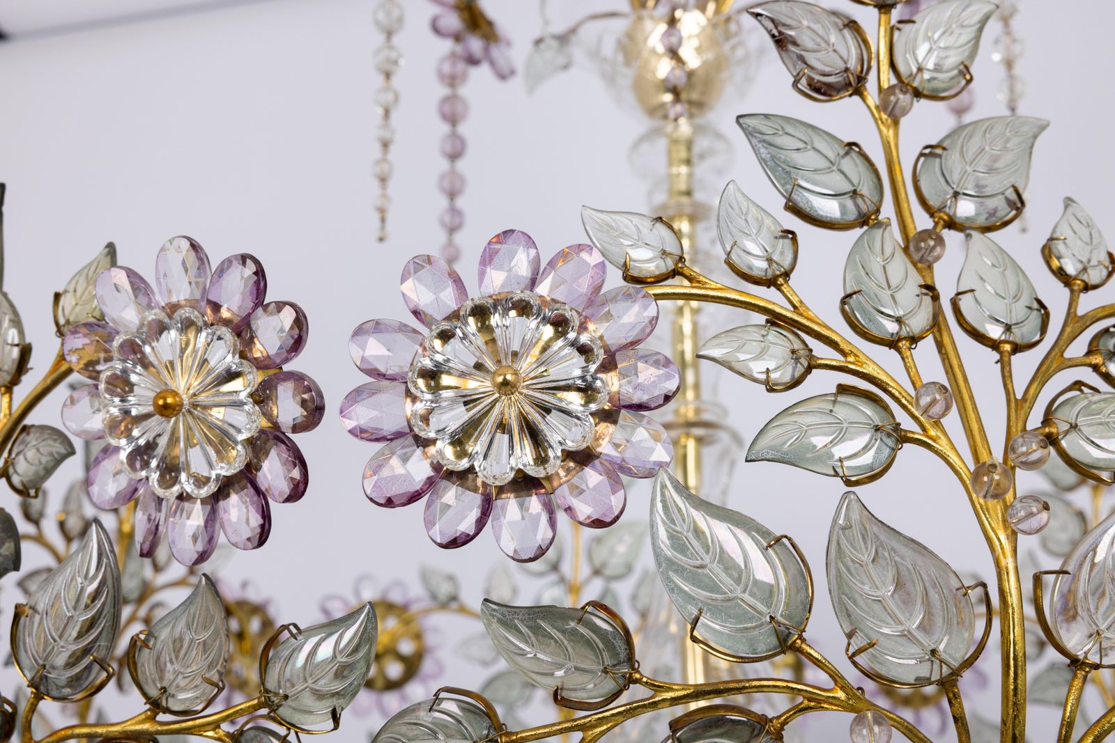 Large Gorgeous Chandeier Gilt Faceted Crystal Glass Bagues, Palwa, 1970s photo Lighting