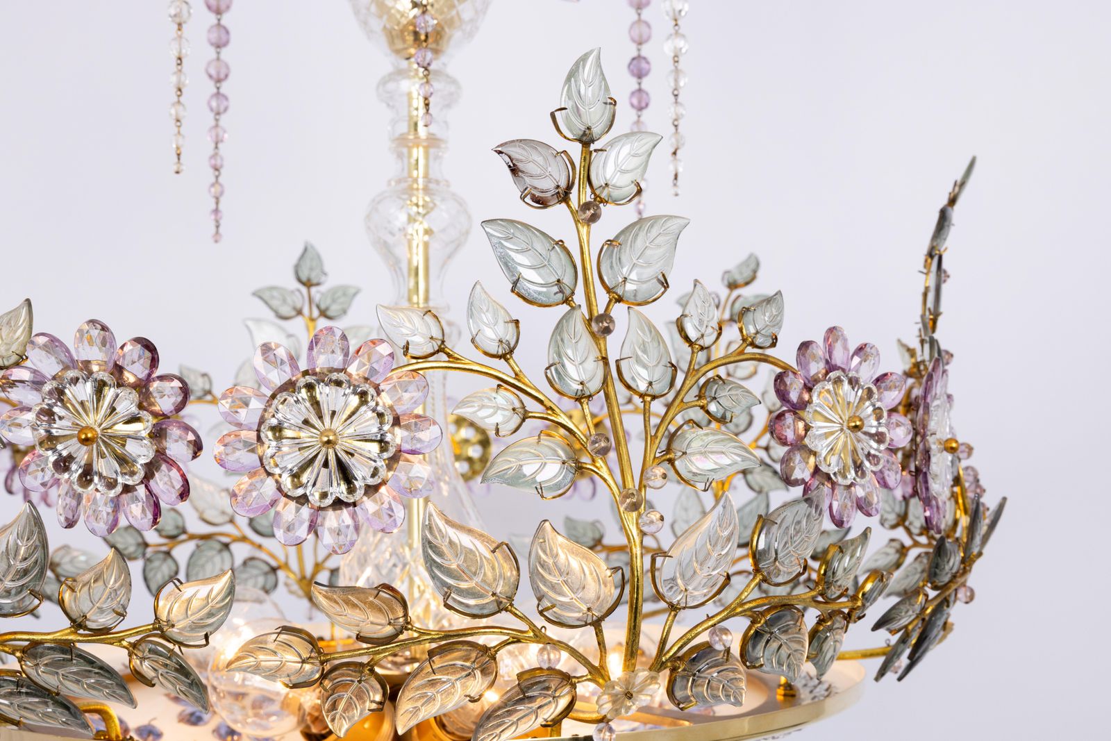 7966.0 Large Gorgeous Chandeier Gilt Faceted Crystal Glass Bagues, Palwa, 1970s photo