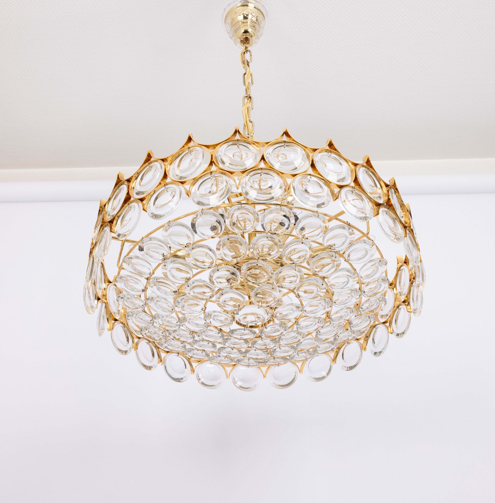 Large Gilt Brass Crystal Chandelier By Palwa, Sciolari Design, Germany, 1970s photo furniture