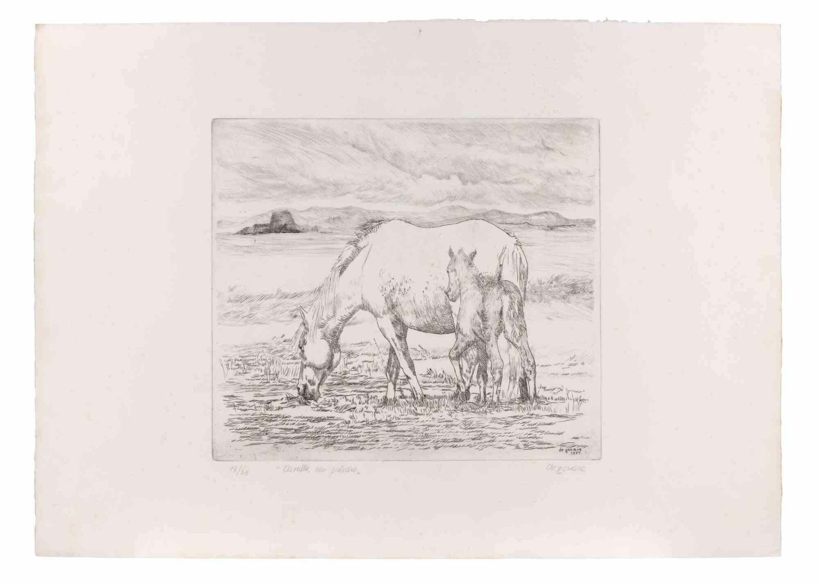 Salvatore Sechi De Gonaremare And Foal   Etching By Salvatore Sechi De Gonare   19771977