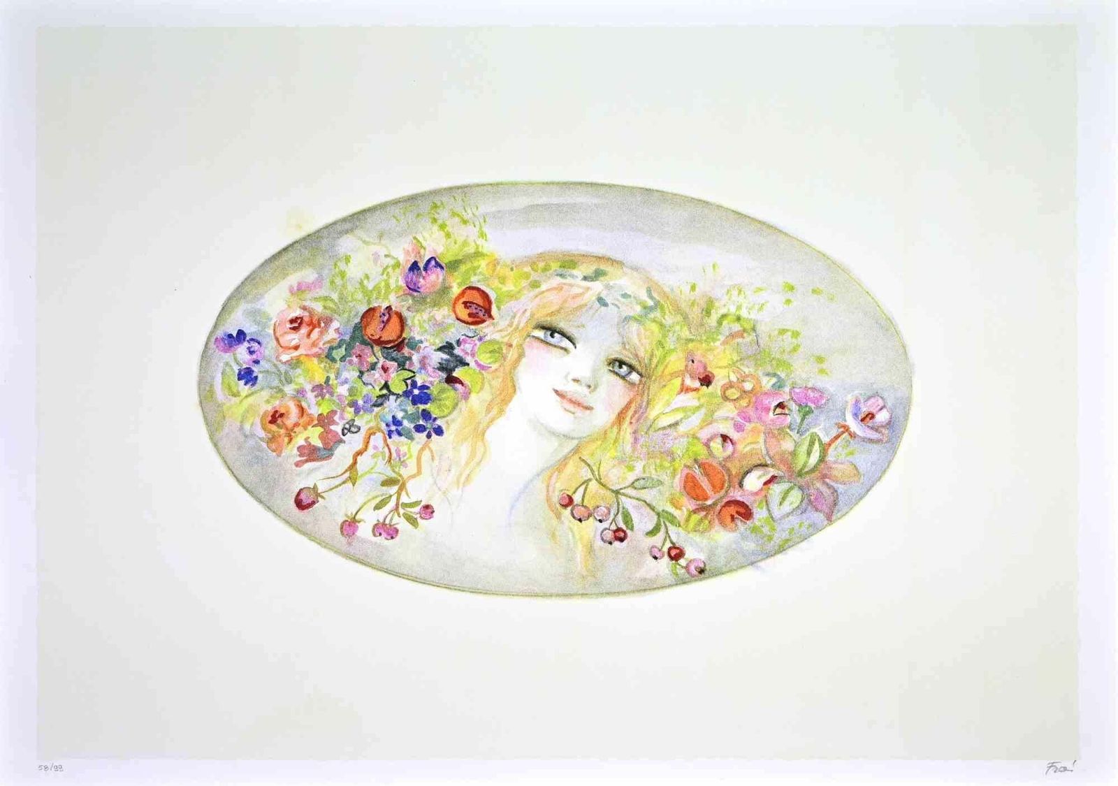 Felicita Fraiportrait With A Garland Of Flowers   Lithograph By Felicita Frai   1980s1980s