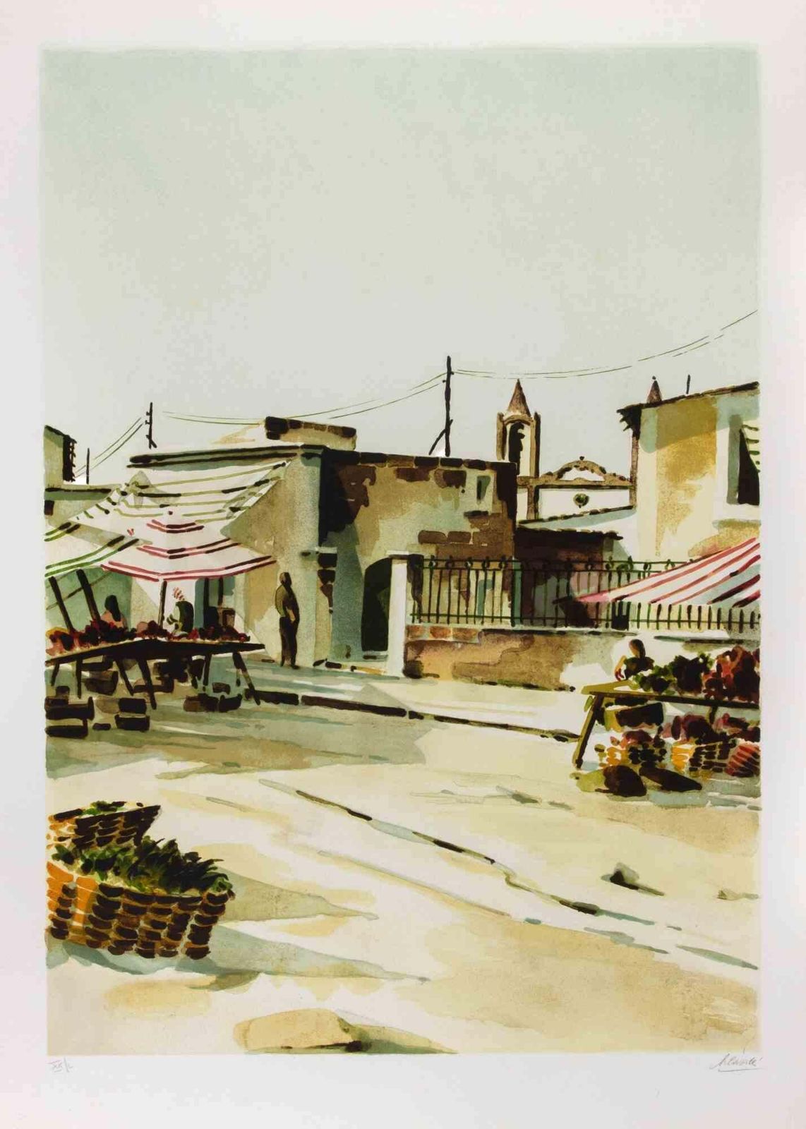 Lino Casadeithe Southern Market   Lithograph By Lino Casadei   1980s1980s