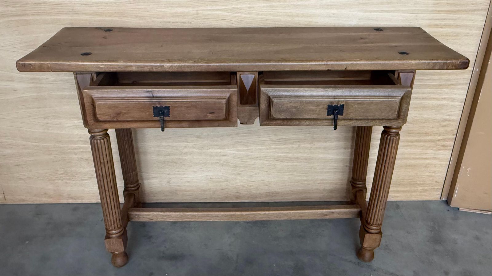 Furniture Early 20th Century Spanish Carved Light Walnut Console Table With Fluted Legs photo