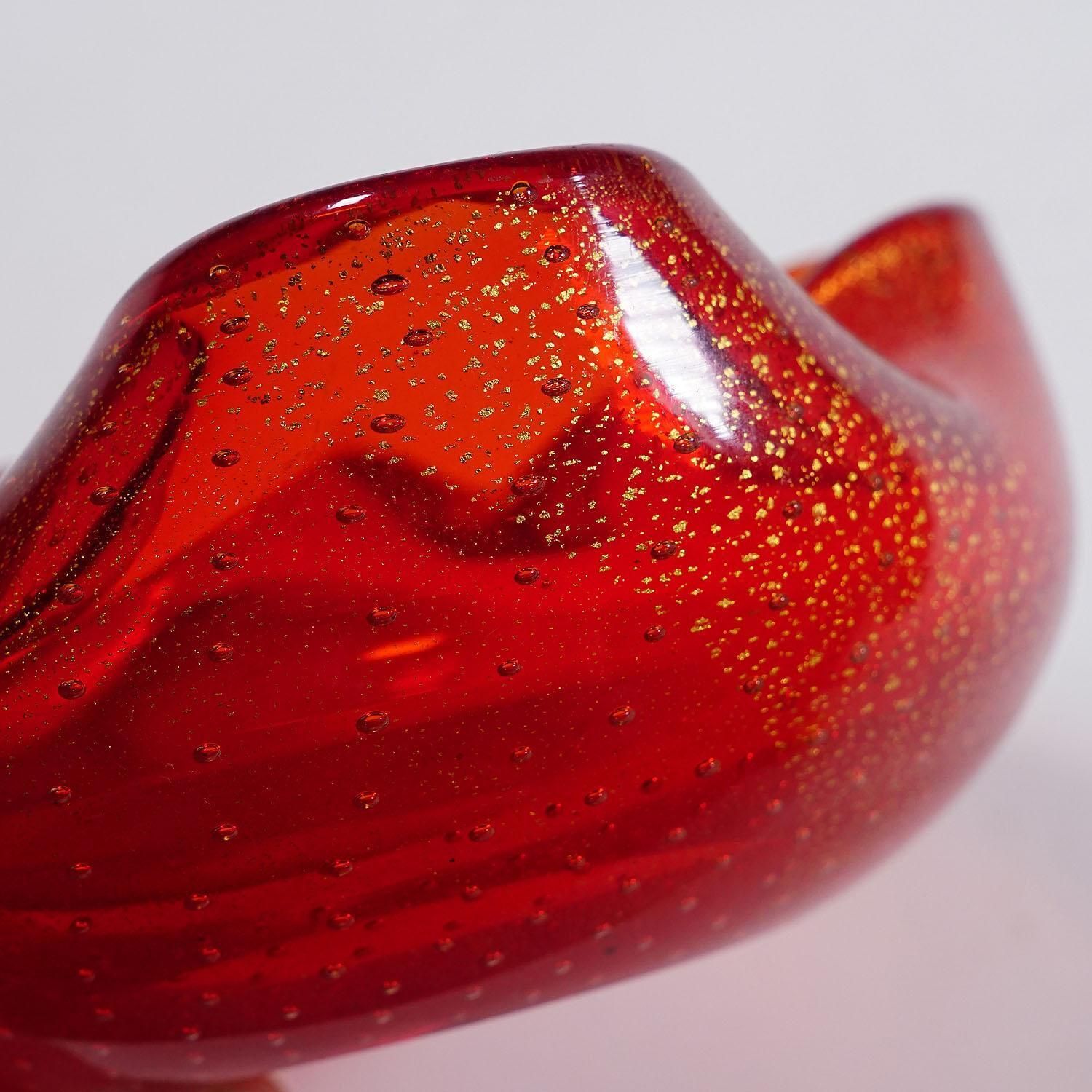 Vintage Murano Art Glass Bowl With Gold Foil 1950s photo vinterior
