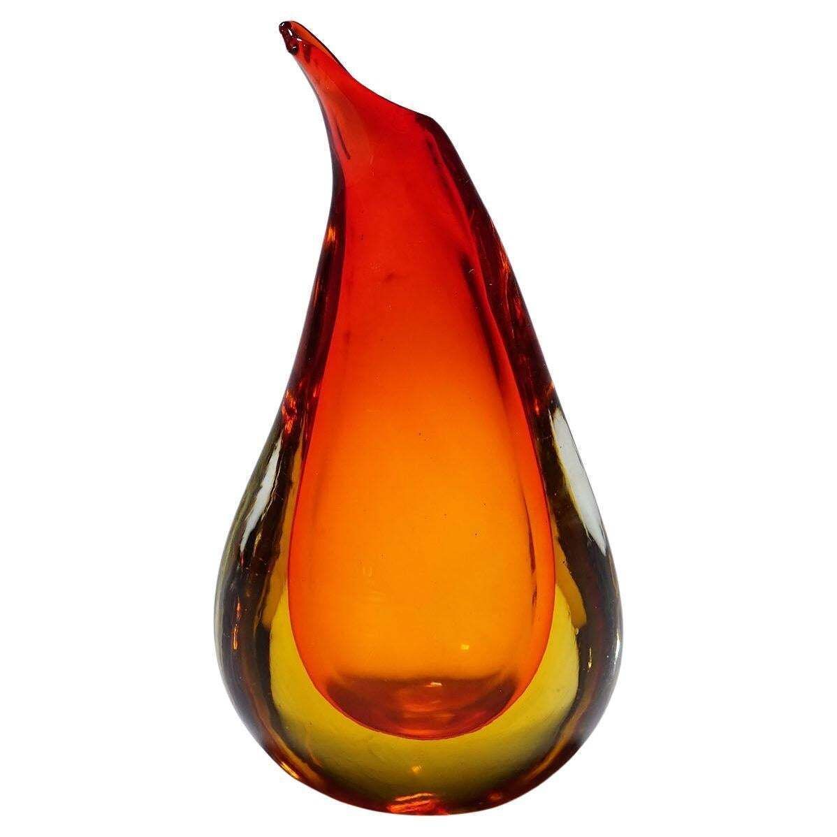Vase In Red And Yellow Sommerso Glass, Flavio Poli For Seguso