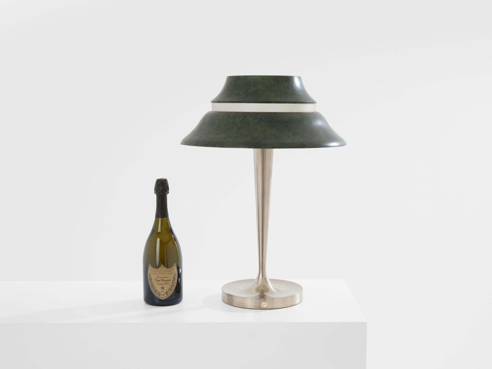Lampe de table Jean Perzel en métal nickelé et métal patiné, années 1940 photo vintage