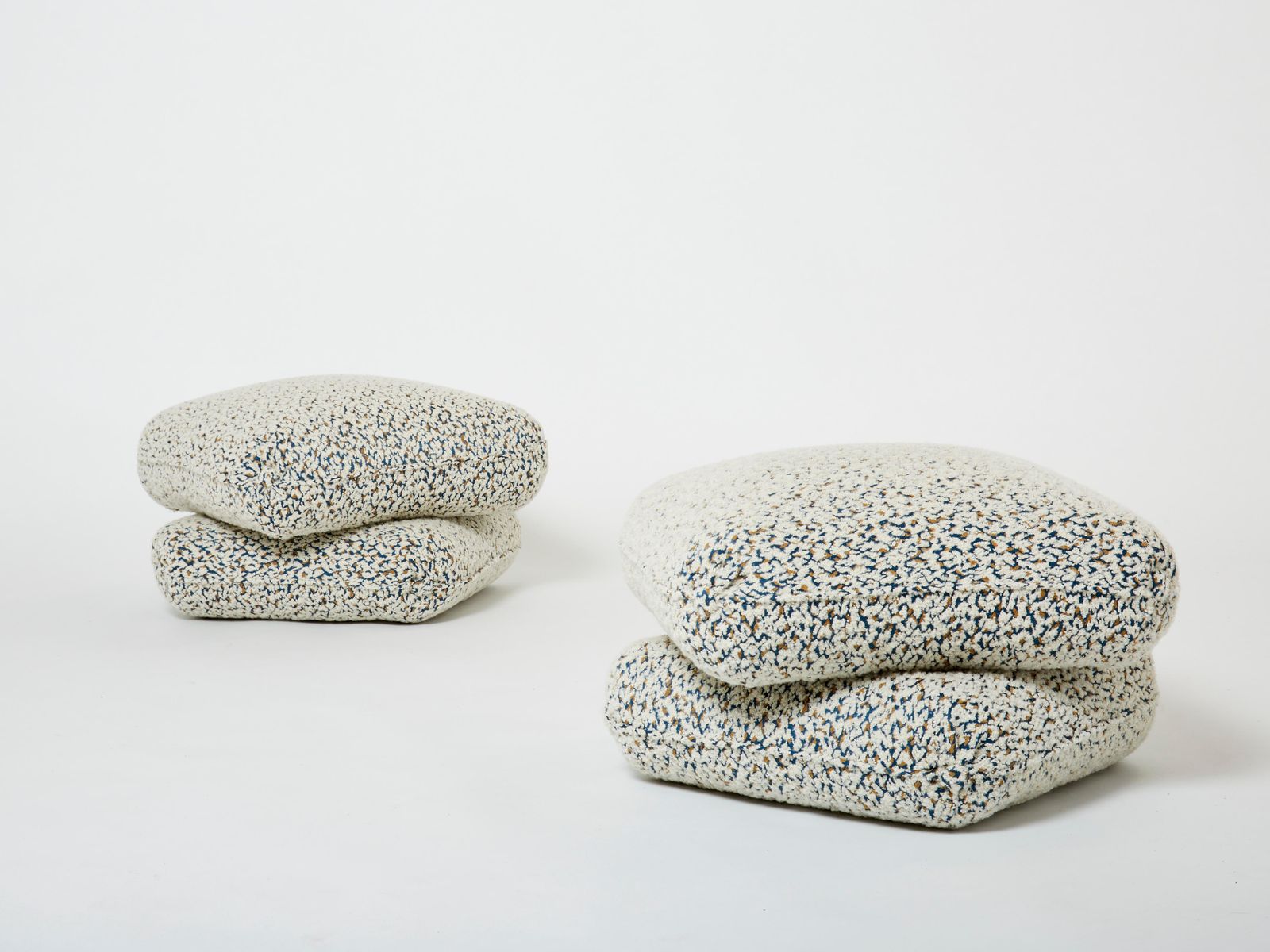 Furniture Jacques Charpentier Pair Of Ottomans Stools Alpaca Bouclé Maison Jansen 1970s photo