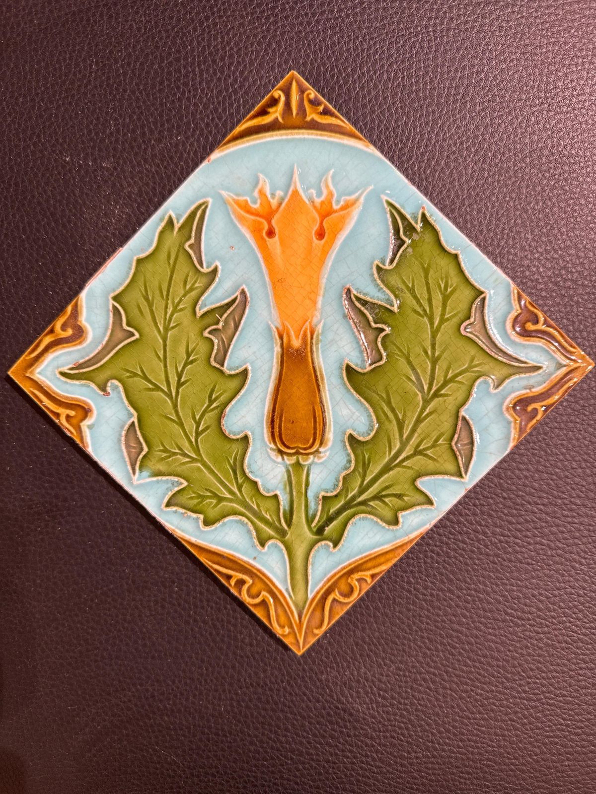 photo for sale Art Nouveau Flower Tiles Designed By Carreaux Faience De Florennes, Belgium