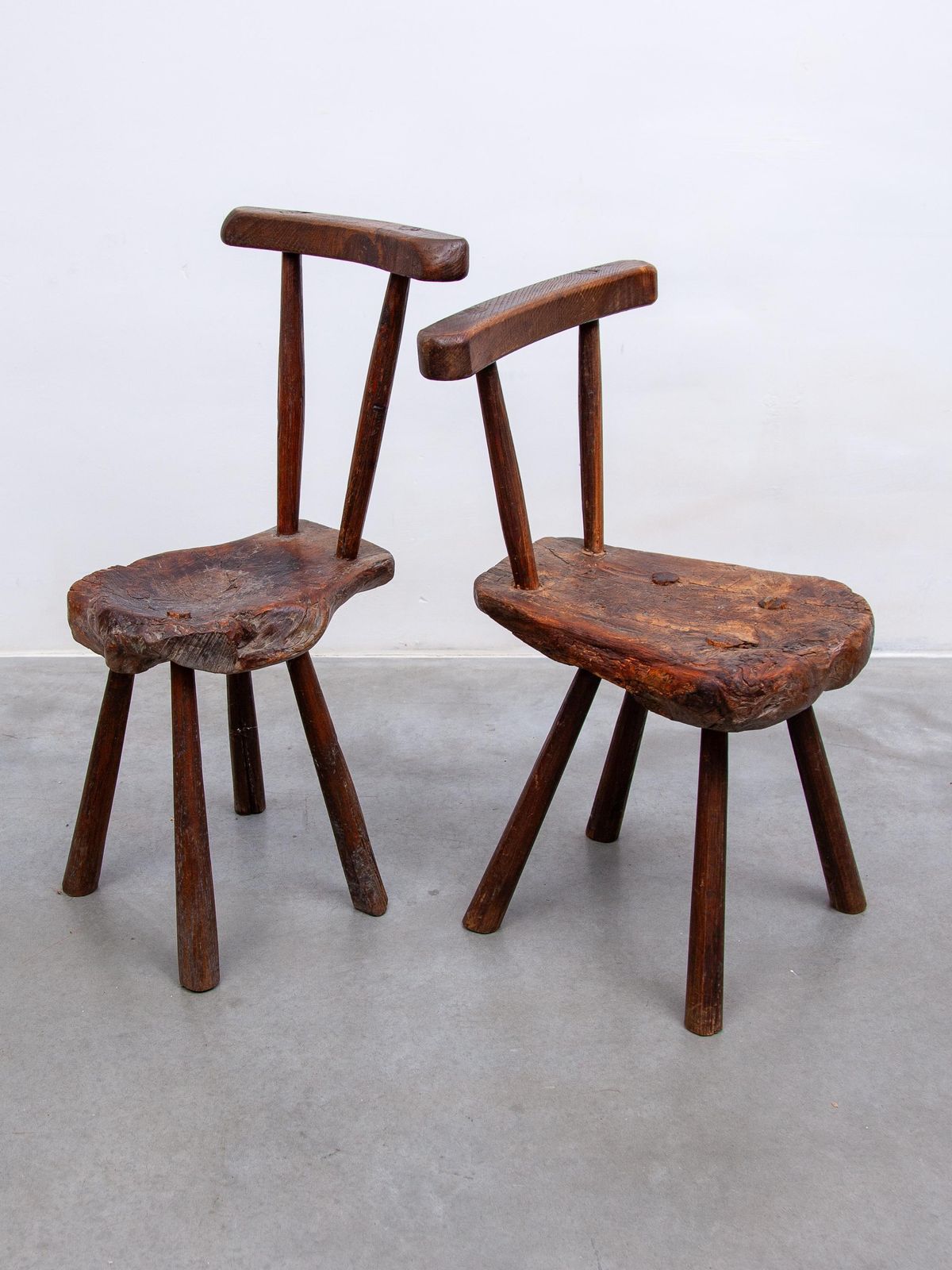 Brutalist Country Style Solid Wooden Chairs Hand Crafted 19th Century Auvergne photo furniture
