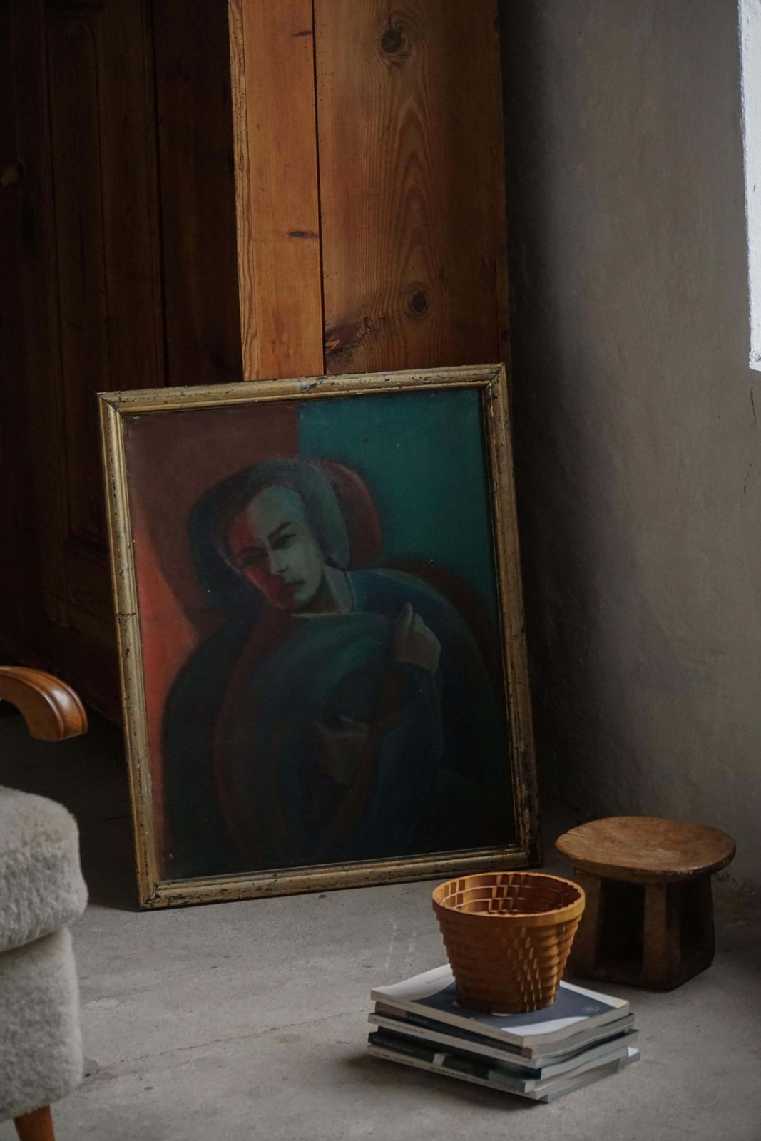 Oil On Canvas Portrait Painting, Unknown Danish Artist, Early 20th Century photo furniture