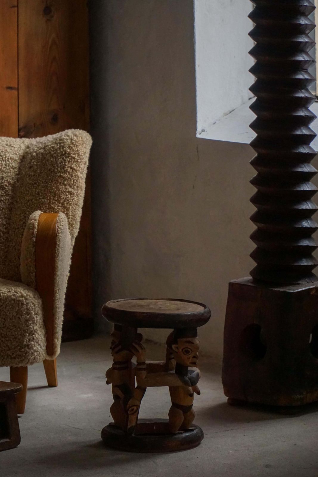 Furniture Decorative Carved African Hardwood Stool / Tribal Art Piece, Mid 20th Century photo