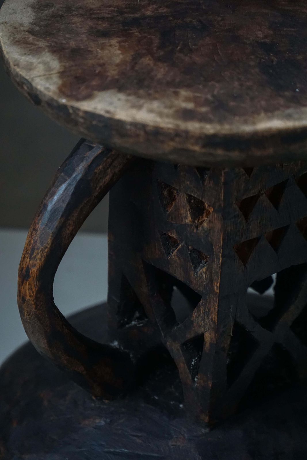 photo for sale Carved Tonga (Batonga) Hardwood Stool With Geometric Motifs, 20th Century, 1960s