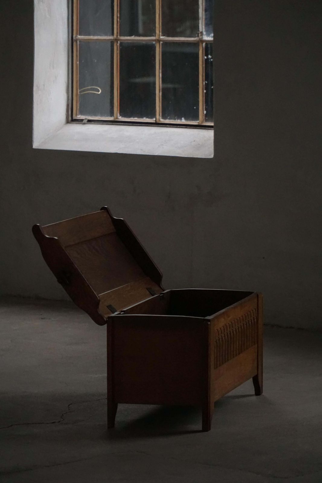 Furniture Danish Modern Oak Chest With Decorative Relief Carving, Mid 20th Century photo