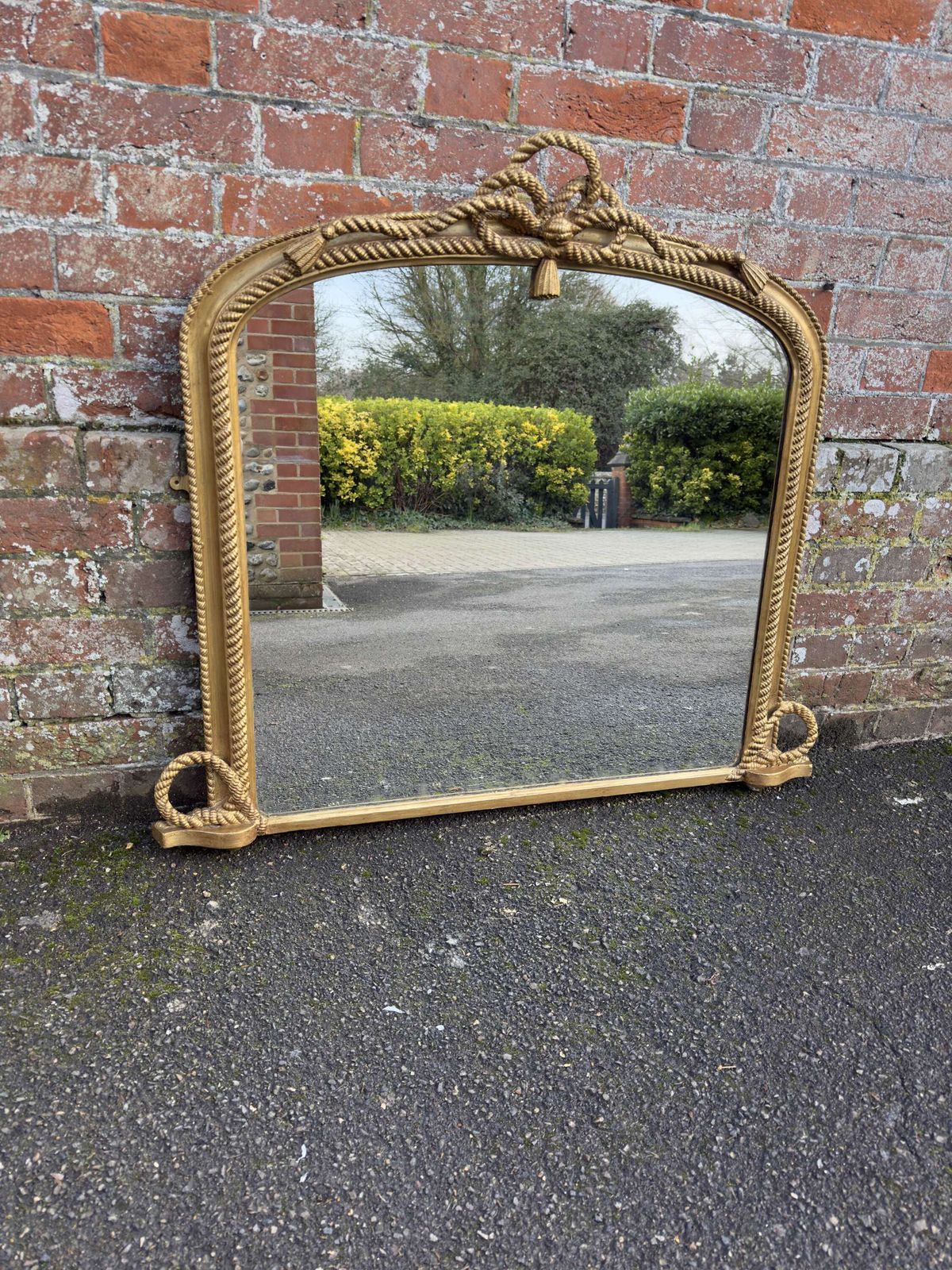 An Exceptional Good Size Antique English 19th C Arched Top Gilt Overmantle Mirror. photo vinterior