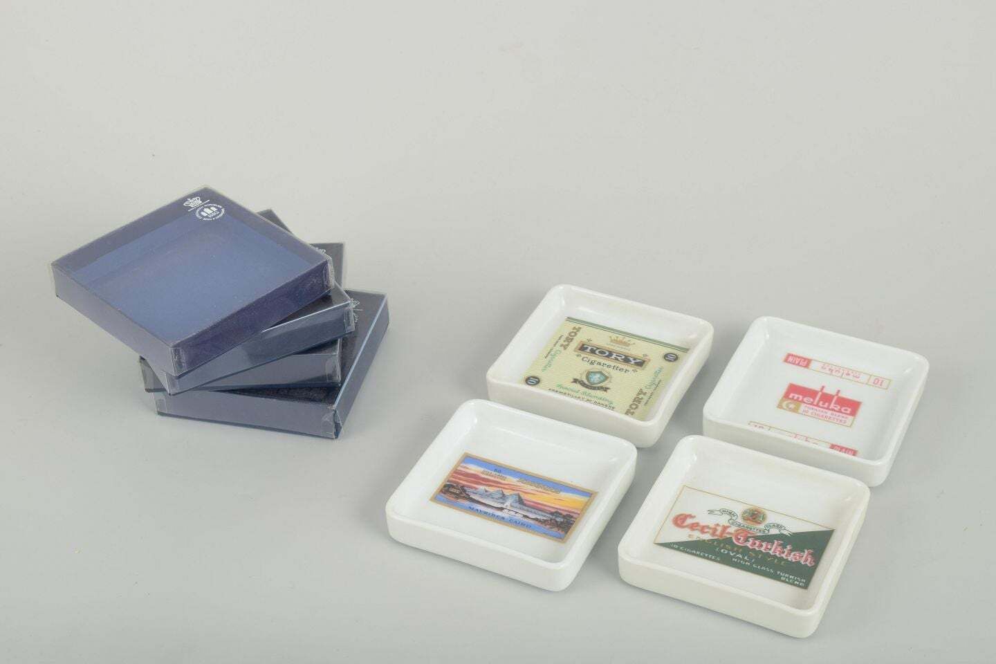 Bing & Grøndahl. Set Of Four Square Porcelain Ashtrays. Denmark, 1980s