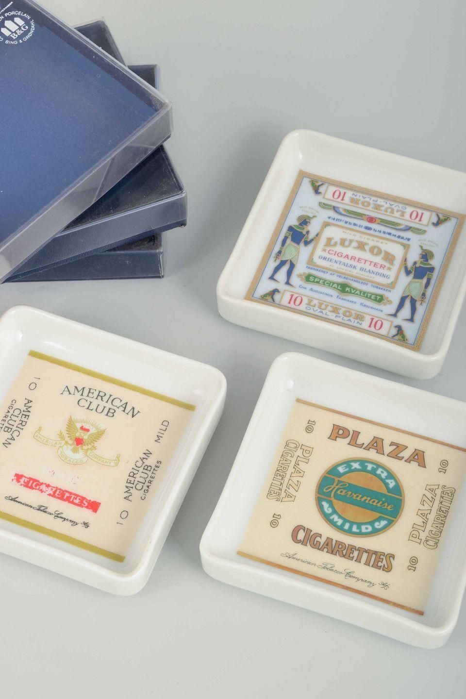 Bing & Grøndahl, Denmark. Set Of Three Square Porcelain Ashtrays. 1980s photo furniture
