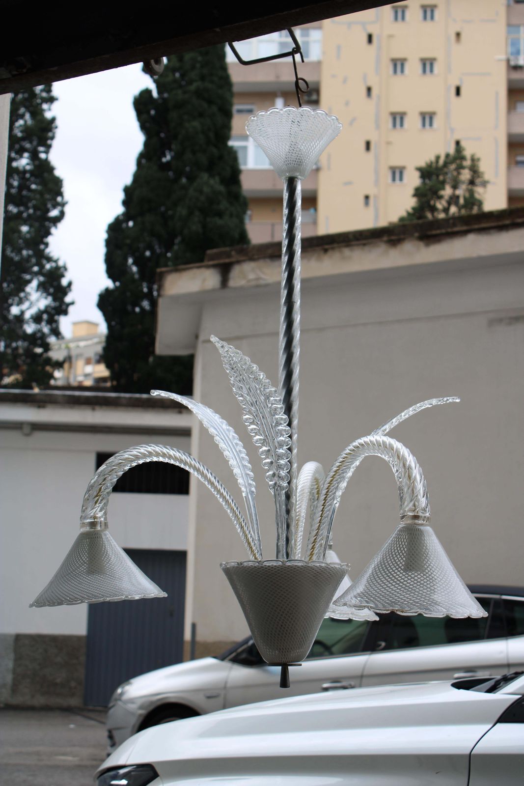Lighting Venini Reticello 1940 Italian Murano Glass Chandelier photo