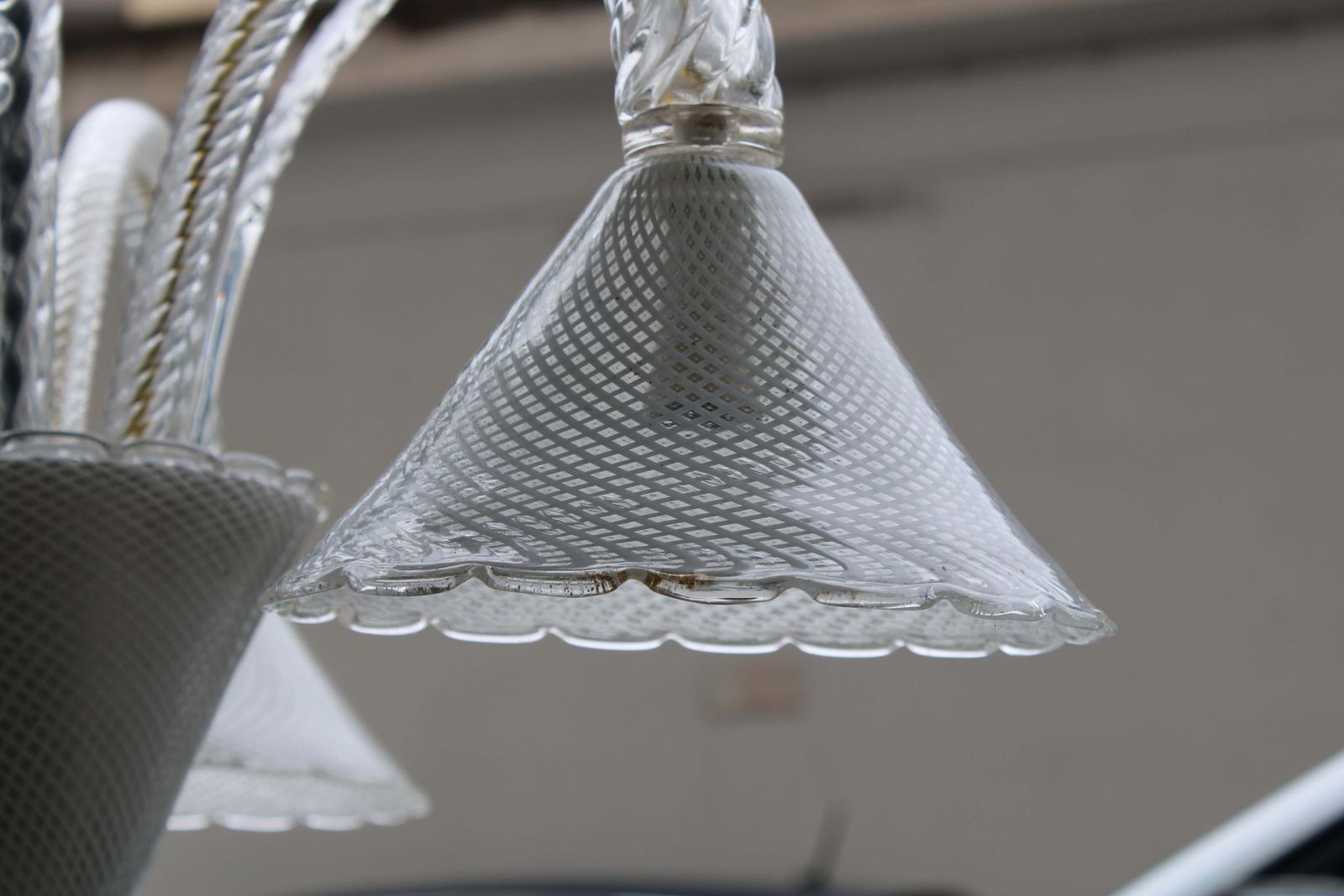 photo vinterior Venini Reticello 1940 Italian Murano Glass Chandelier