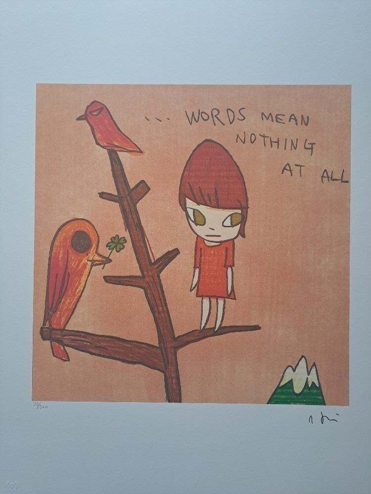 Nara Yoshitomo, Words Mean Nothing, 1990s, Limited Edition Lithograph photo furniture