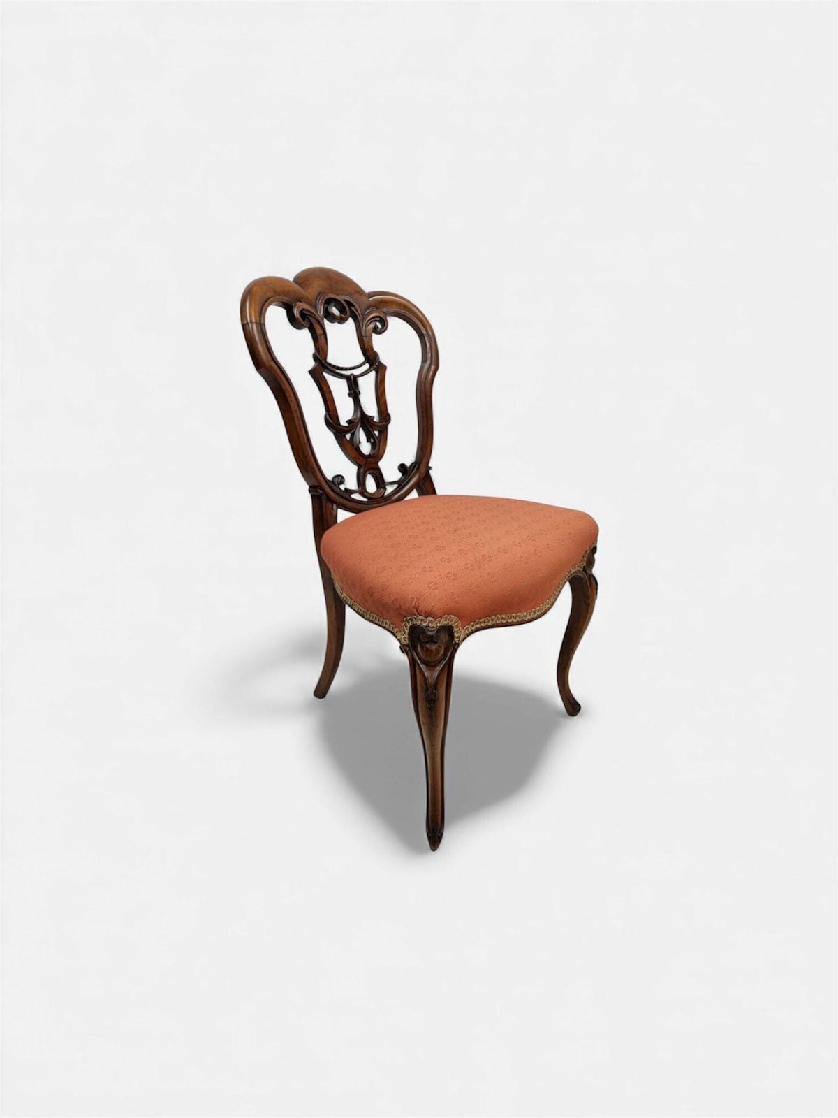 Furniture Antique Walnut Side Chair / C.1890 / Pierced Splat Back photo