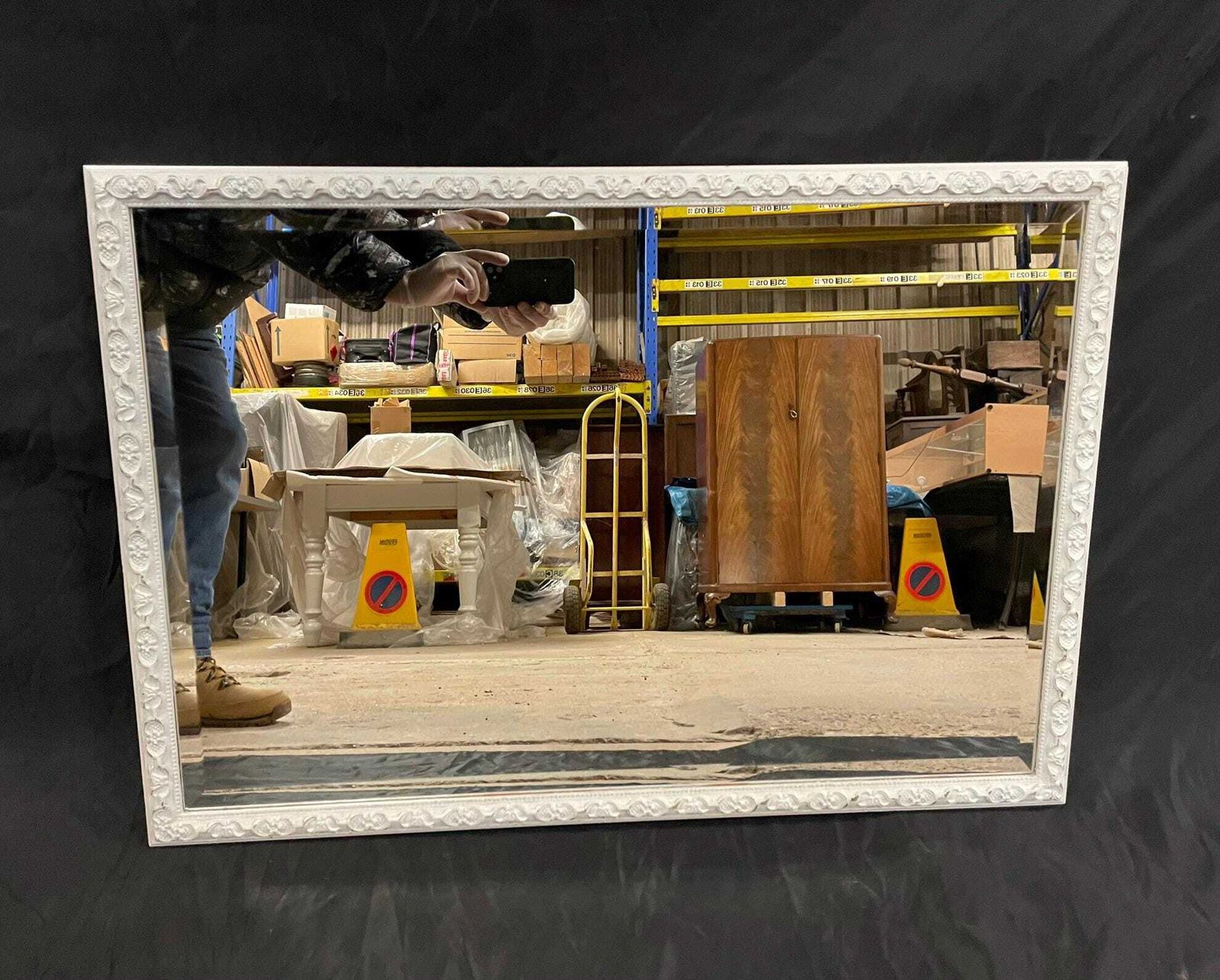 French Style Grey Bevelled Mirror | Hand Painted Antique Finish photo furniture