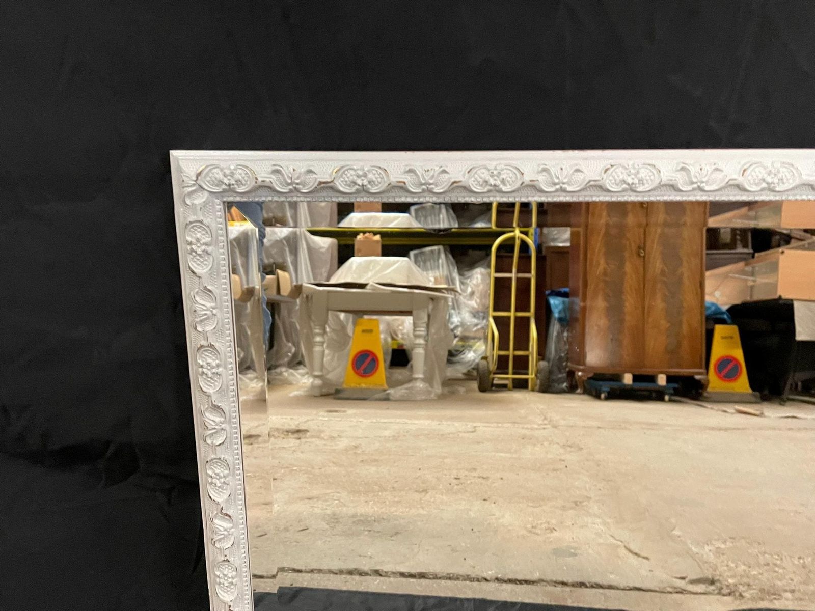 French Style Grey Bevelled Mirror | Hand Painted Antique Finish photo for sale