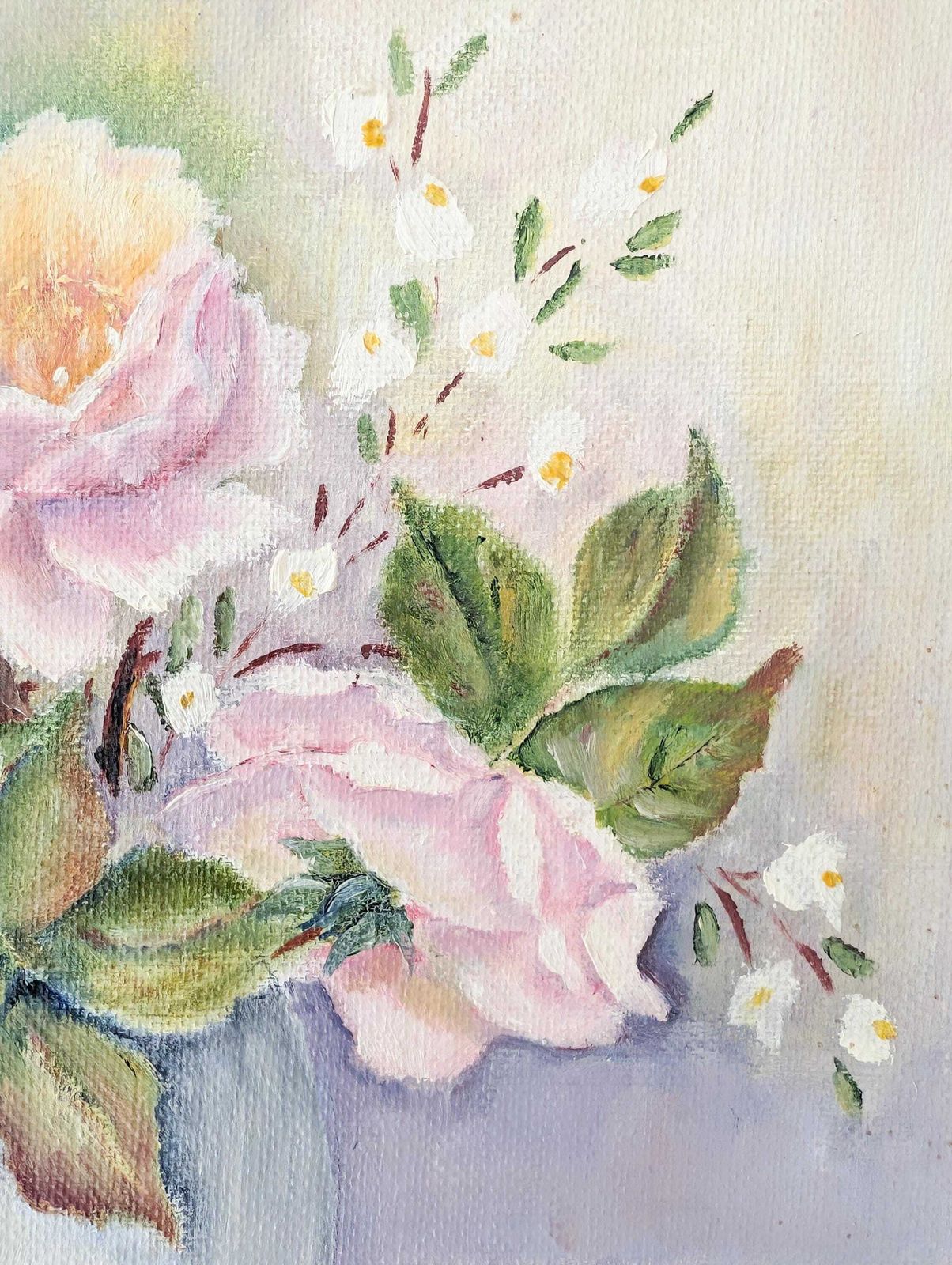 photo for sale Gorgeous Oil On Canvas Board Painting Signed Bet. Pretty Floral Vintage Framed Artwork.