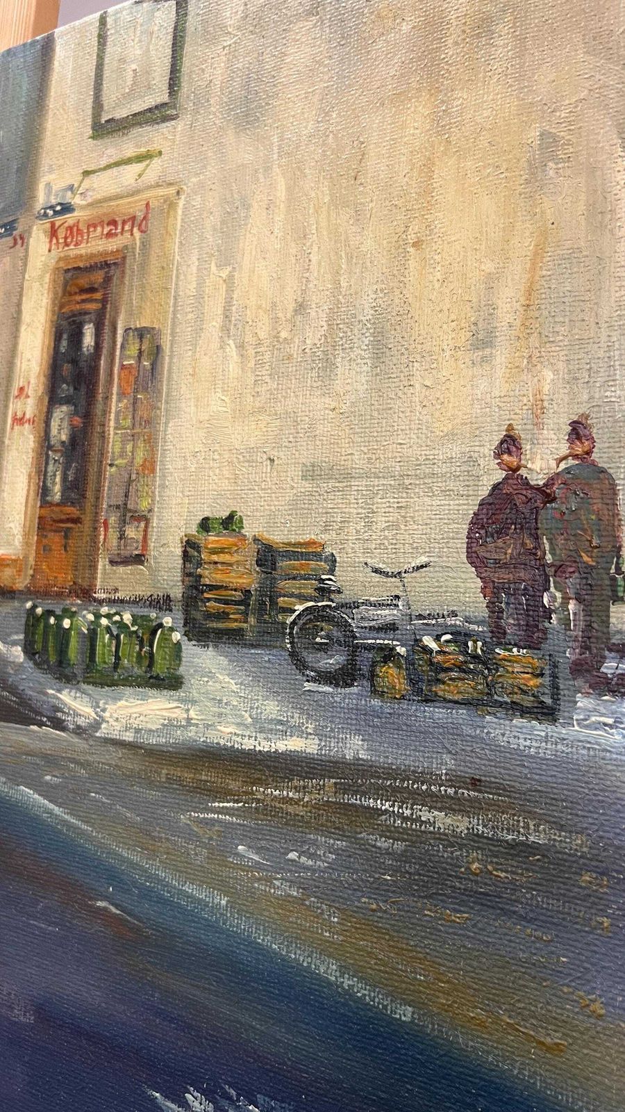 Mid Century Scandinavian Street Scene Picture By Alex 1976, Signed Oil On Canvas photo vintage