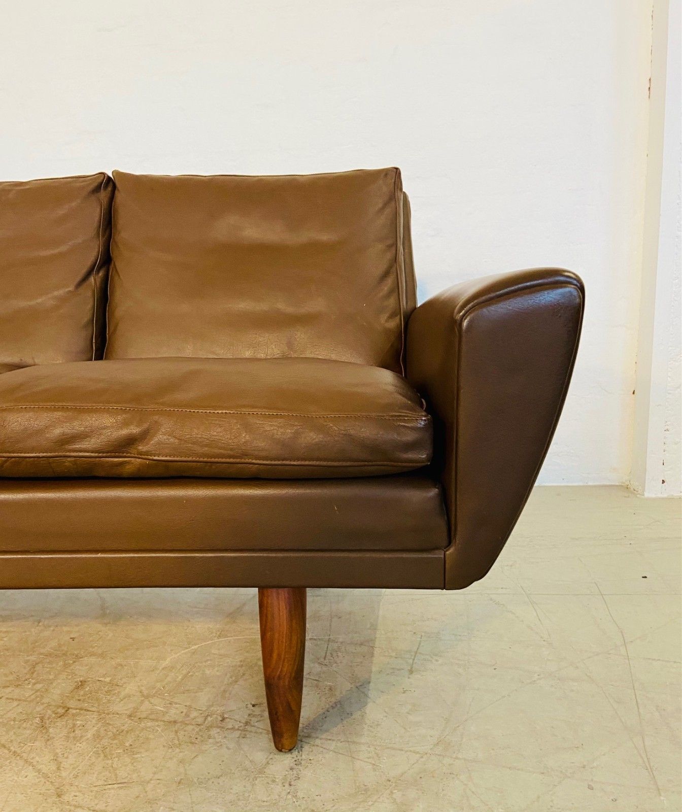 Vintage Retro Danish Mid Century G. Thams  4 Person Sofa  In Brown Leather 1960 photo vinterior