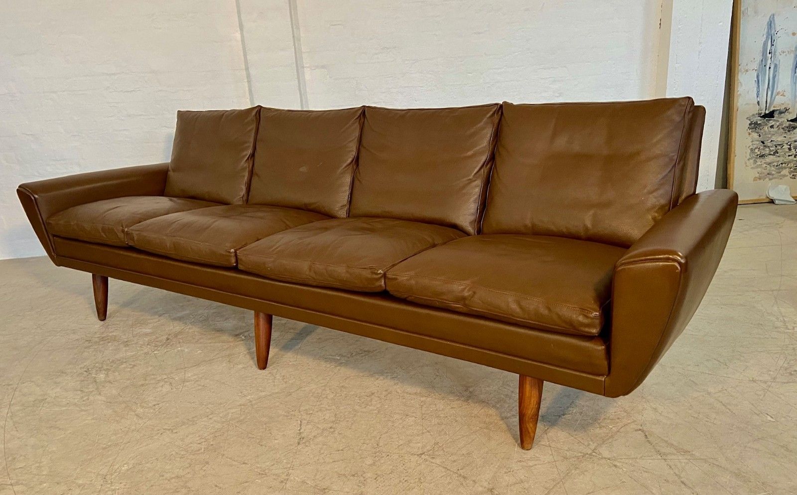 photo vinterior Vintage Retro Danish Mid Century G. Thams  4 Person Sofa  In Brown Leather 1960