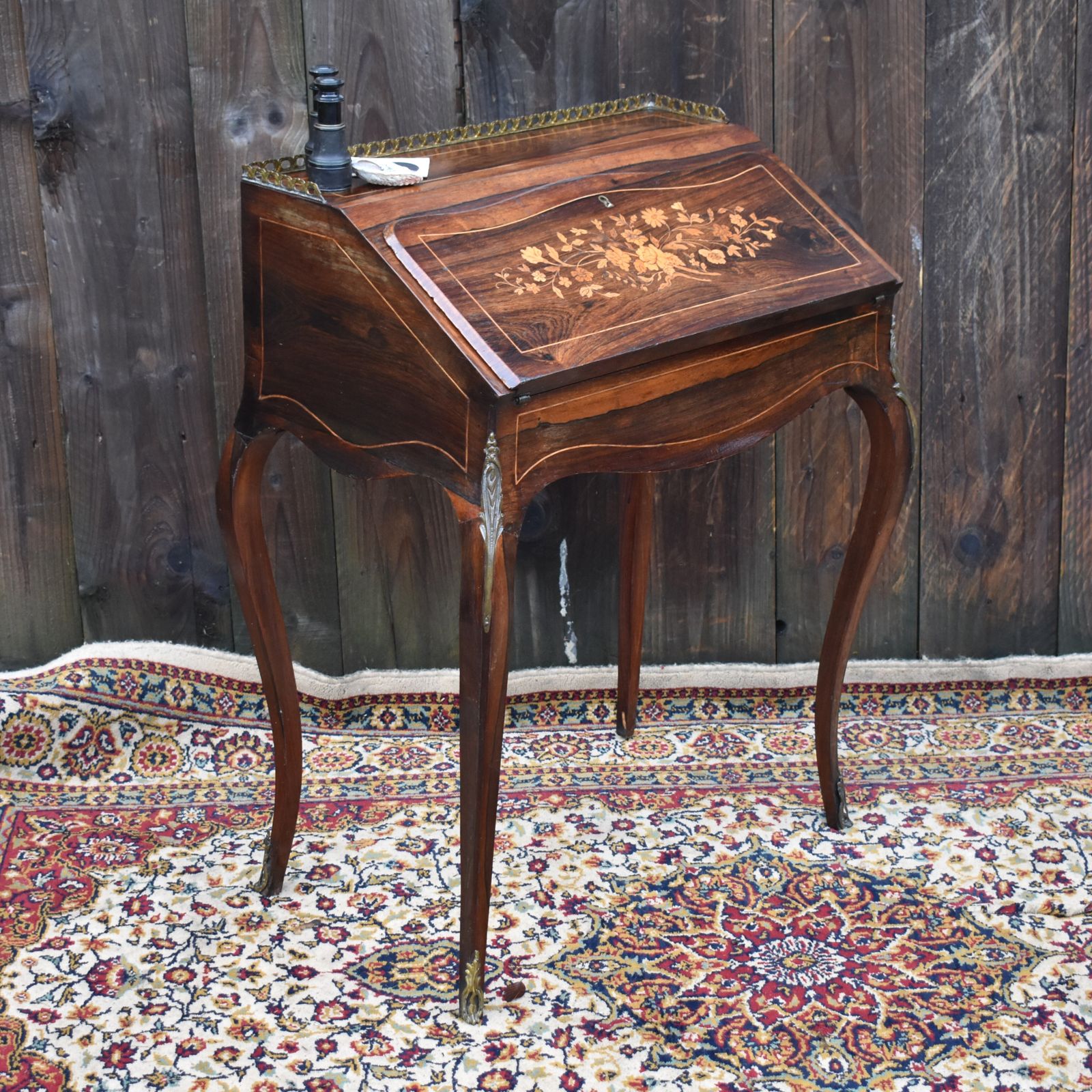 Antique French Bureau De Dame Writing Desk Ladies Marquetry Ormulu Bombe Style photo furniture