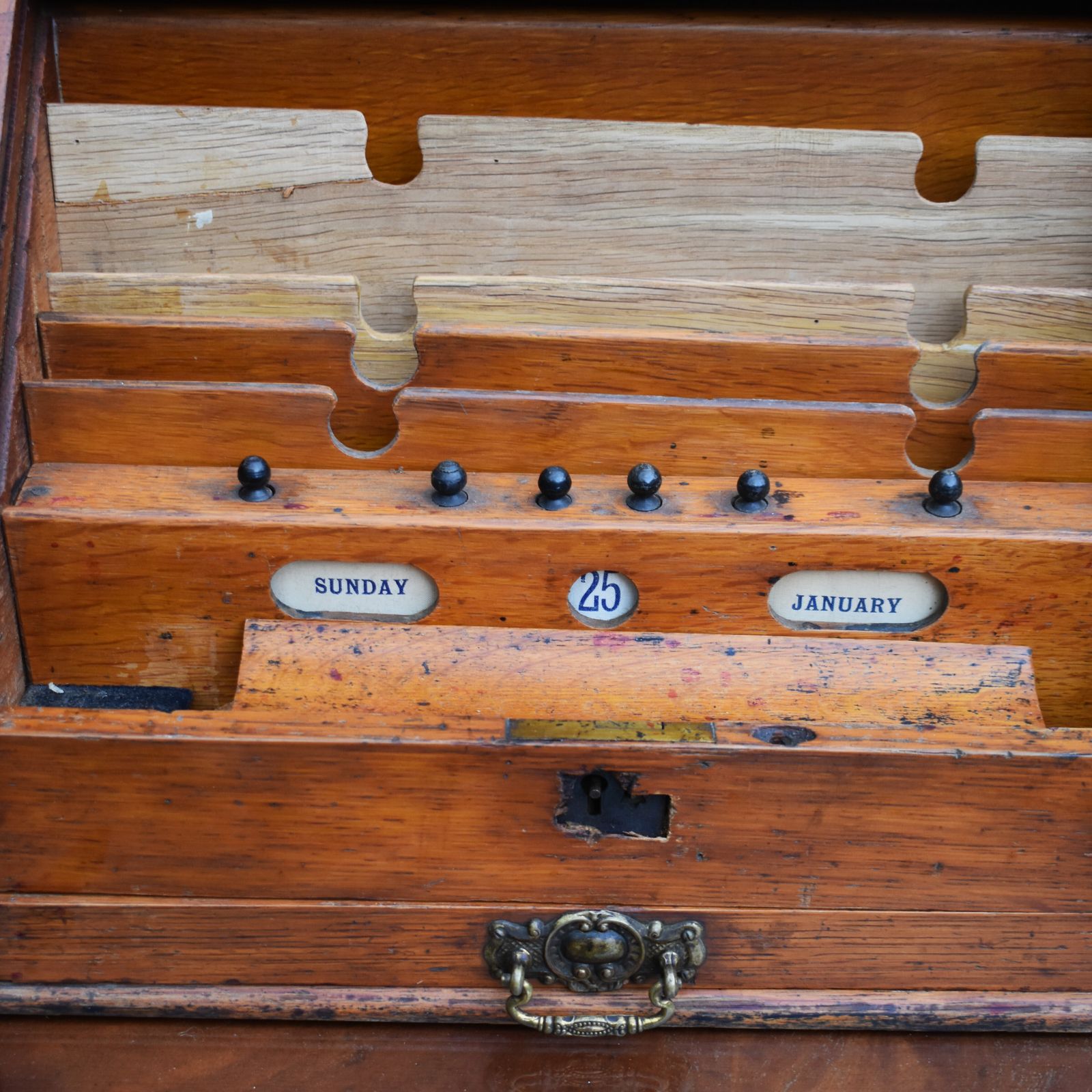 Antique Victorian Fine Oak Perpetual Calendar Tambour Travel Stationery Cabinet photo 225.0