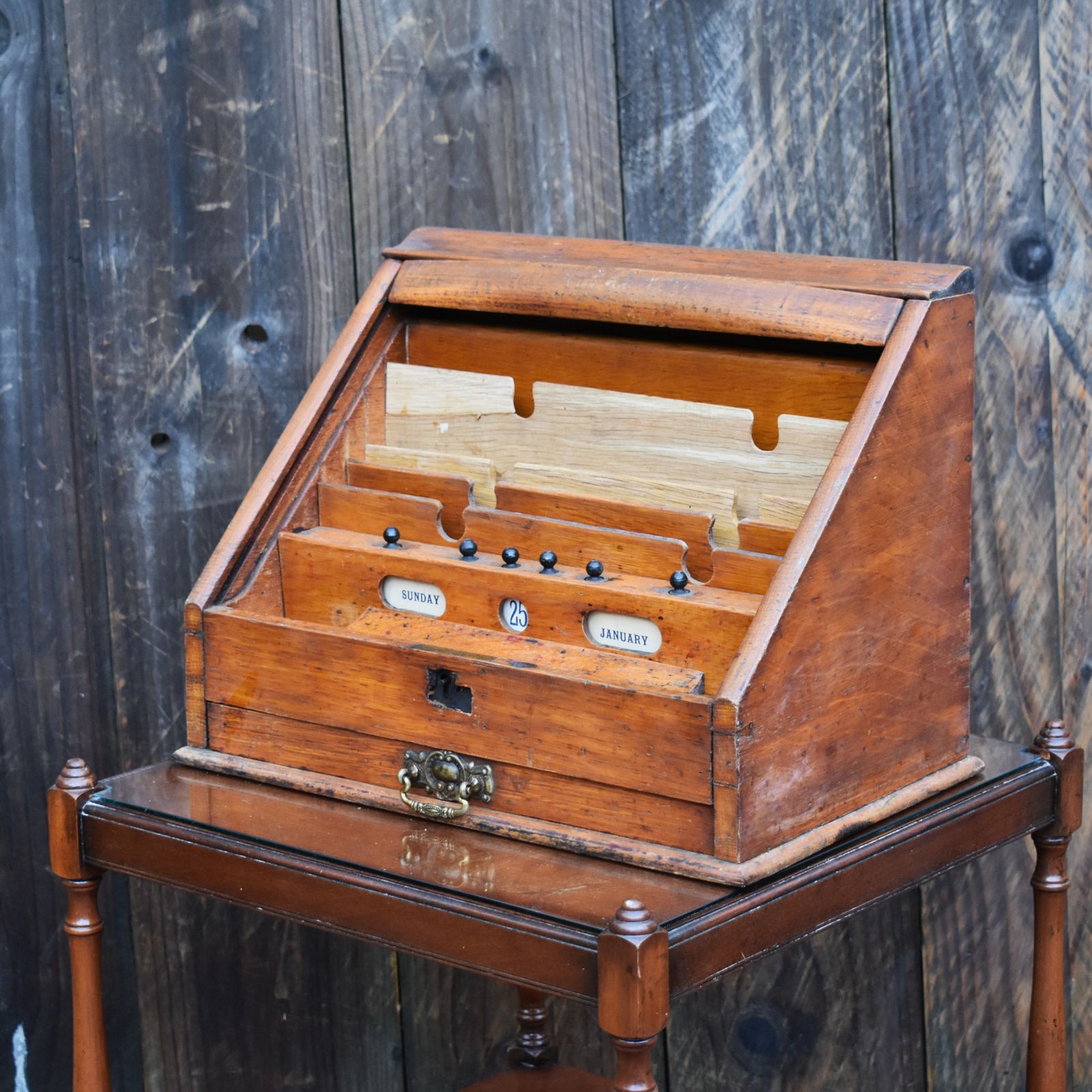 Antique Victorian Fine Oak Perpetual Calendar Tambour Travel Stationery Cabinet photo vintage