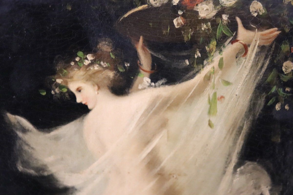 photo furniture Allegory Of Spring, Oil Painting On Board, 1800s, Framed