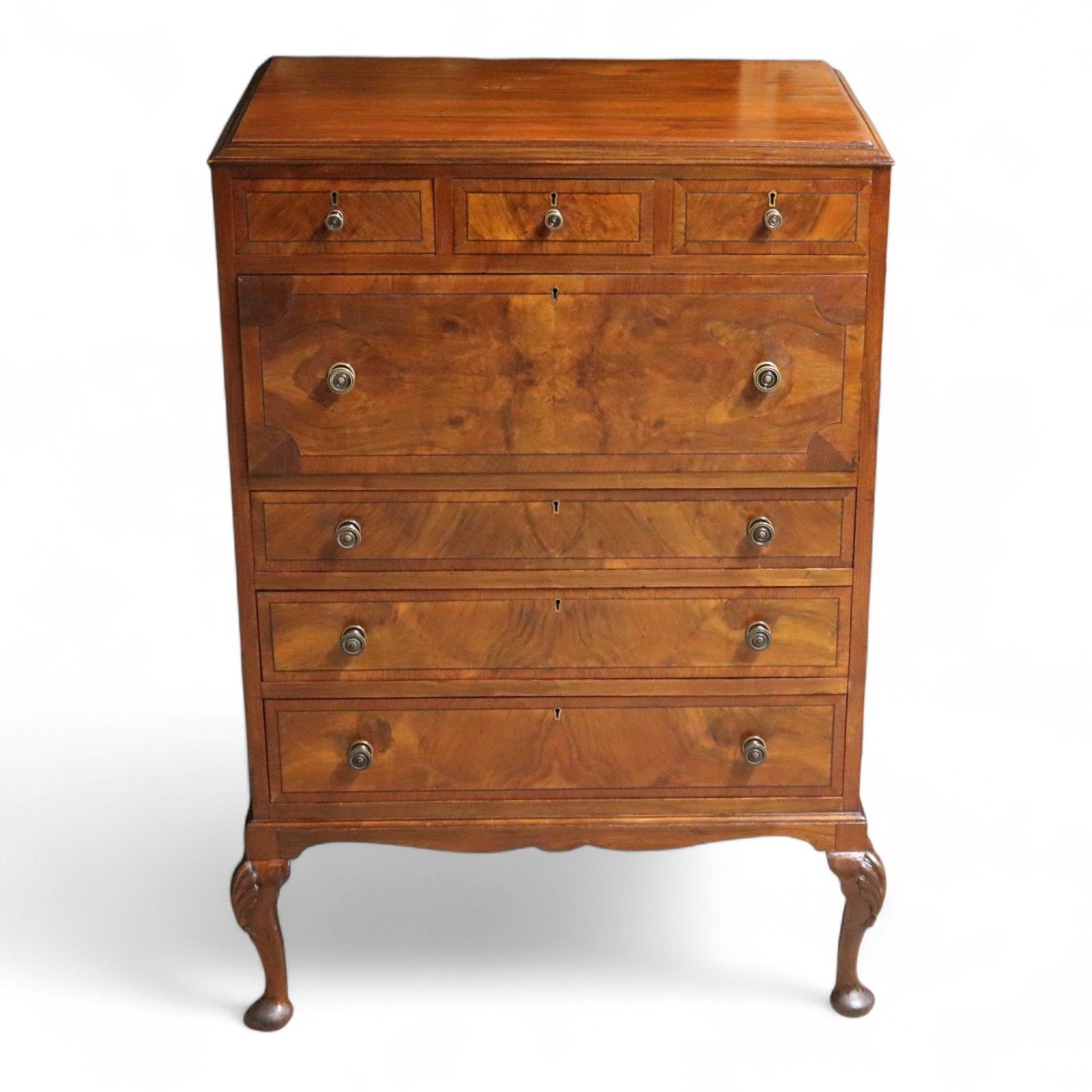 ​19thc Walnut Secretaire Chest George II Style Bureau Desk Antique Drawers photo furniture