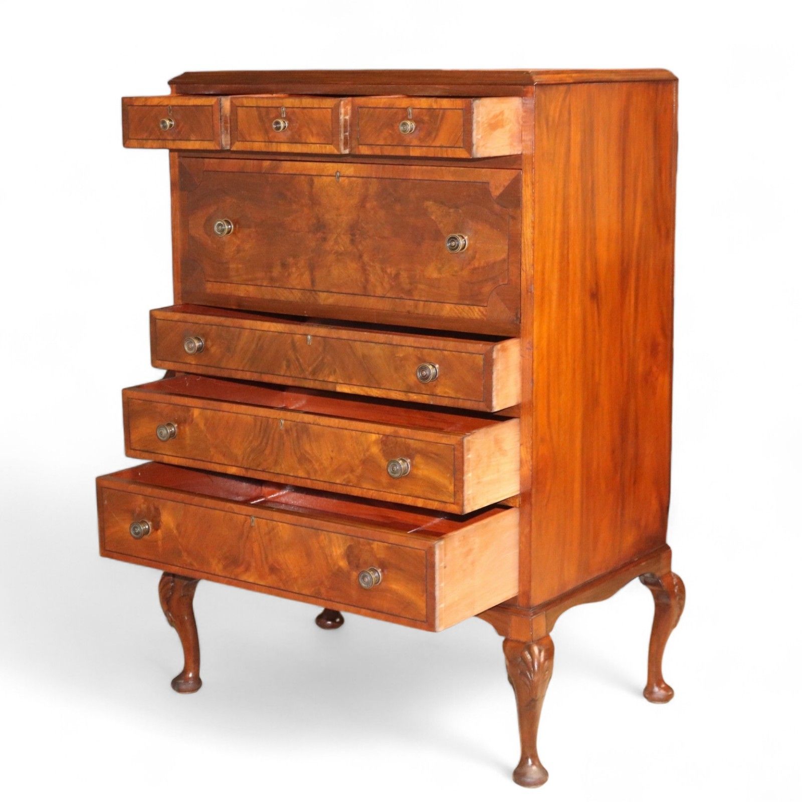 ​19thc Walnut Secretaire Chest George II Style Bureau Desk Antique Drawers photo vintage