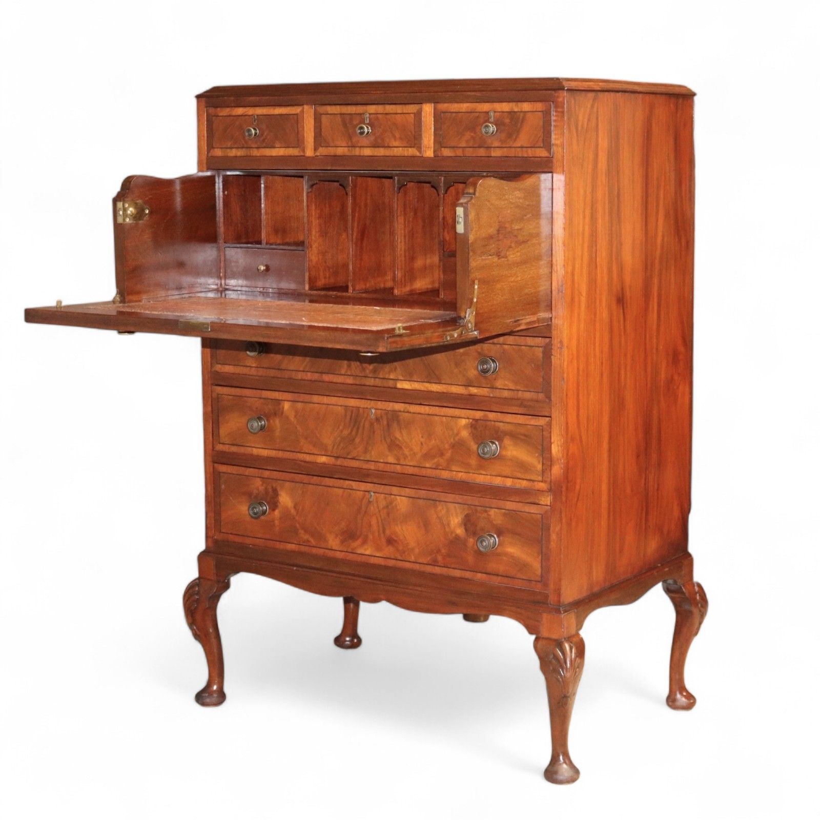 Furniture ​19thc Walnut Secretaire Chest George II Style Bureau Desk Antique Drawers photo