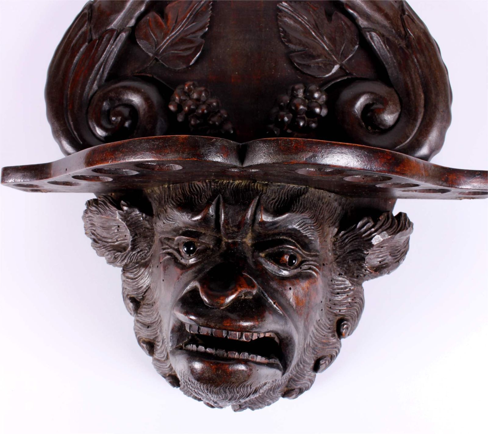 Antique Grotesque Face Wall Shelf. 19th Century Wood Demon Pipe Rack. photo 625.0