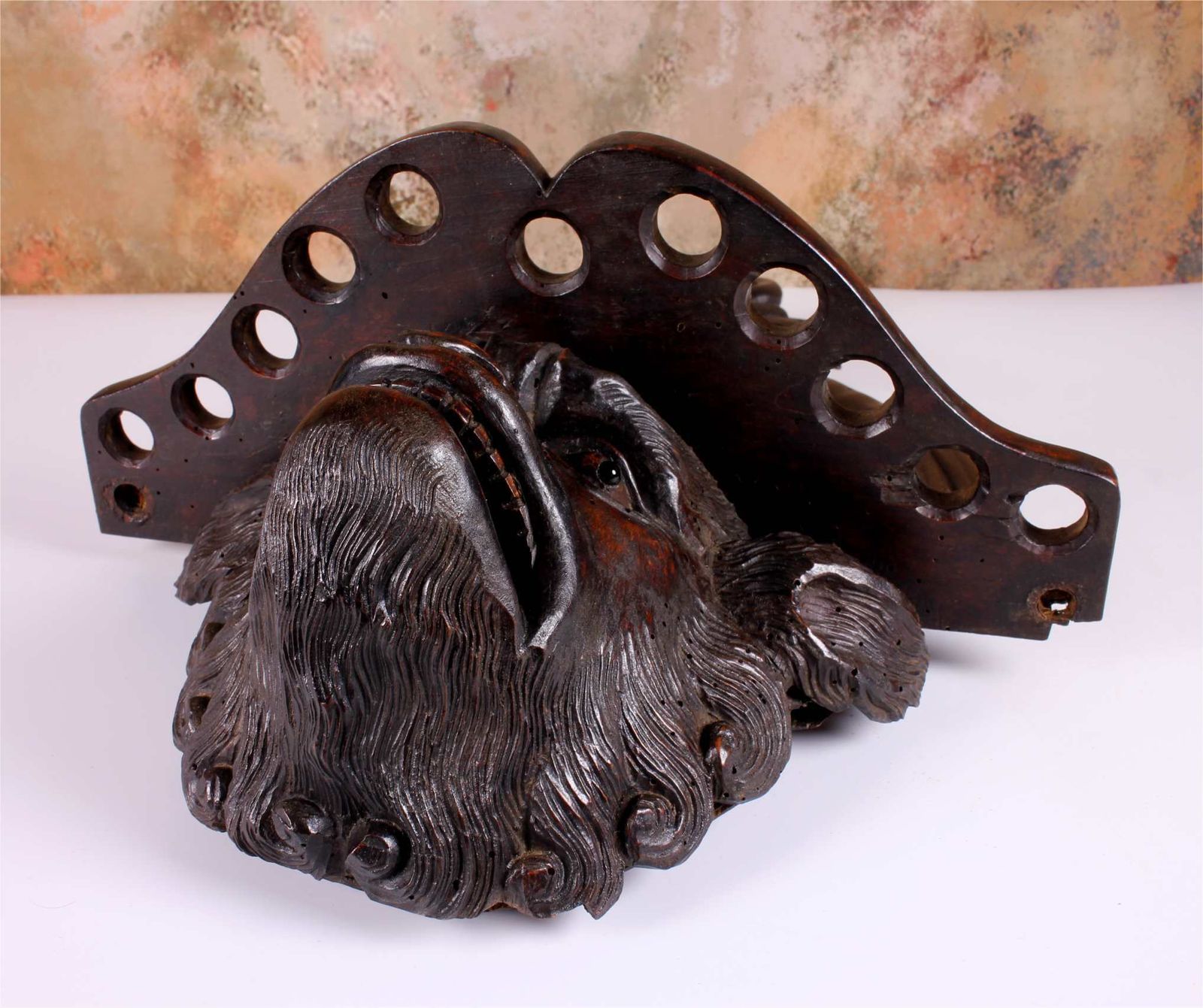 photo furniture Antique Grotesque Face Wall Shelf. 19th Century Wood Demon Pipe Rack.
