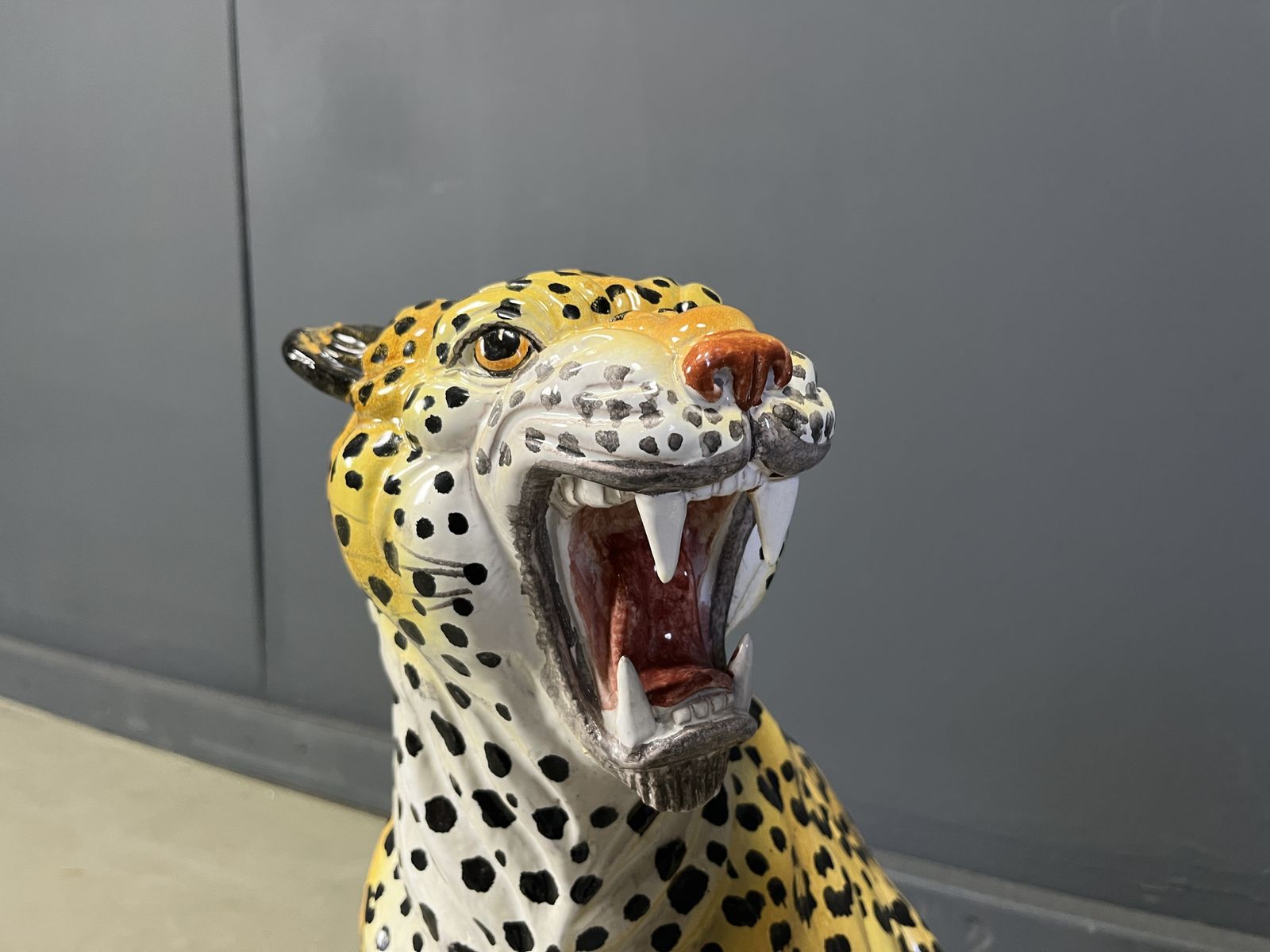 Pair Of Italian Glazed Terracotta Leopard Figures, 1960s photo vinterior