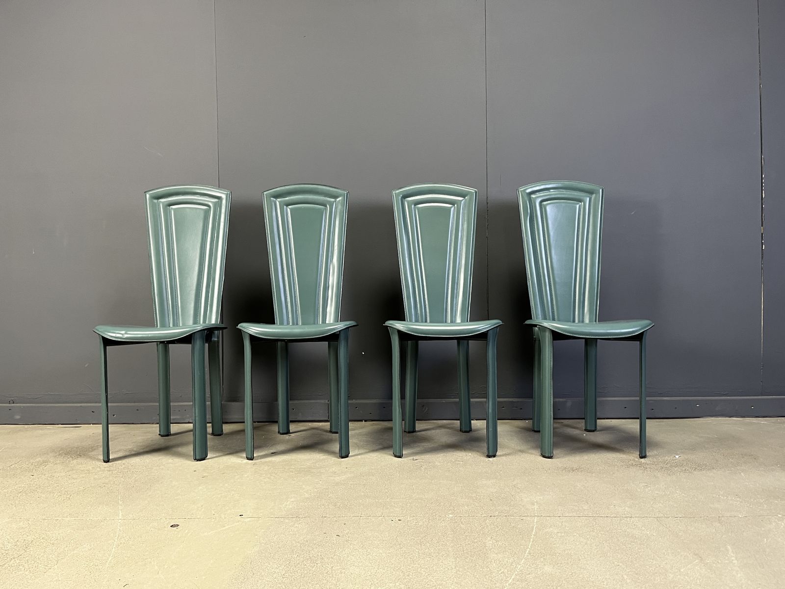Vintage Green Leather Dining Chairs, 1980s   Set Of 4 photo Furniture