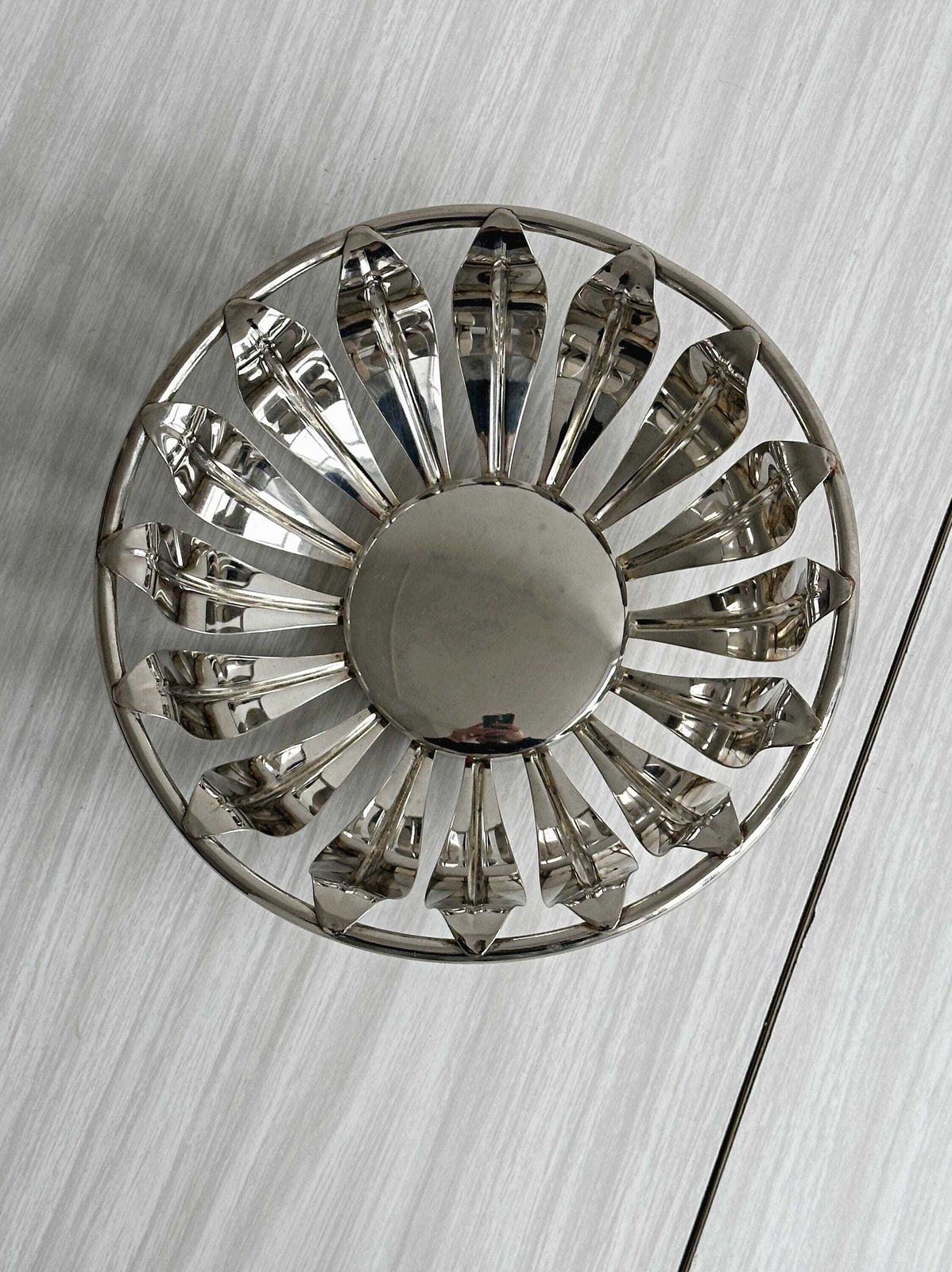 Salad Bowl, Antique Shiny Metal Bread Basket, Centerpiece, Elegant Tableware, Floral Decorative Object, Chic Tableware photo furniture