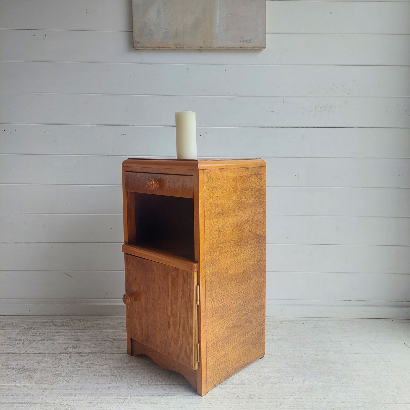 Mid Century Oak Bedside Table Cabinet Cupboard Nightstand 50s photo furniture