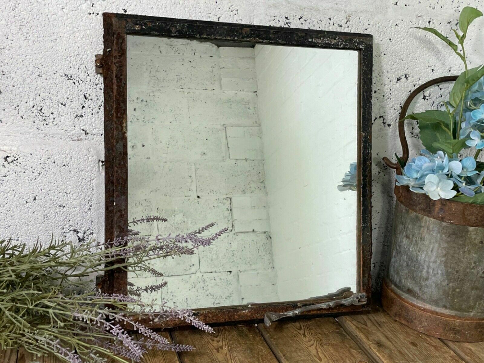 Vintage Reclaimed Industrial Cast Wrought Iron Metal Window Frame Garden Mirror