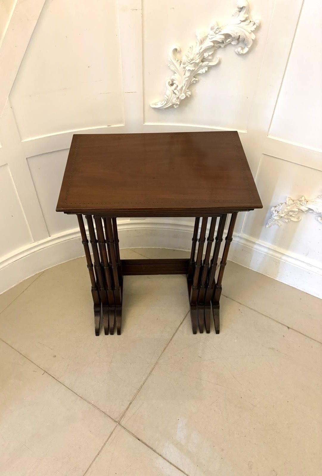 Antique Mahogany Quartetto Nest Of Tables With Satinwood Inlay photo vintage