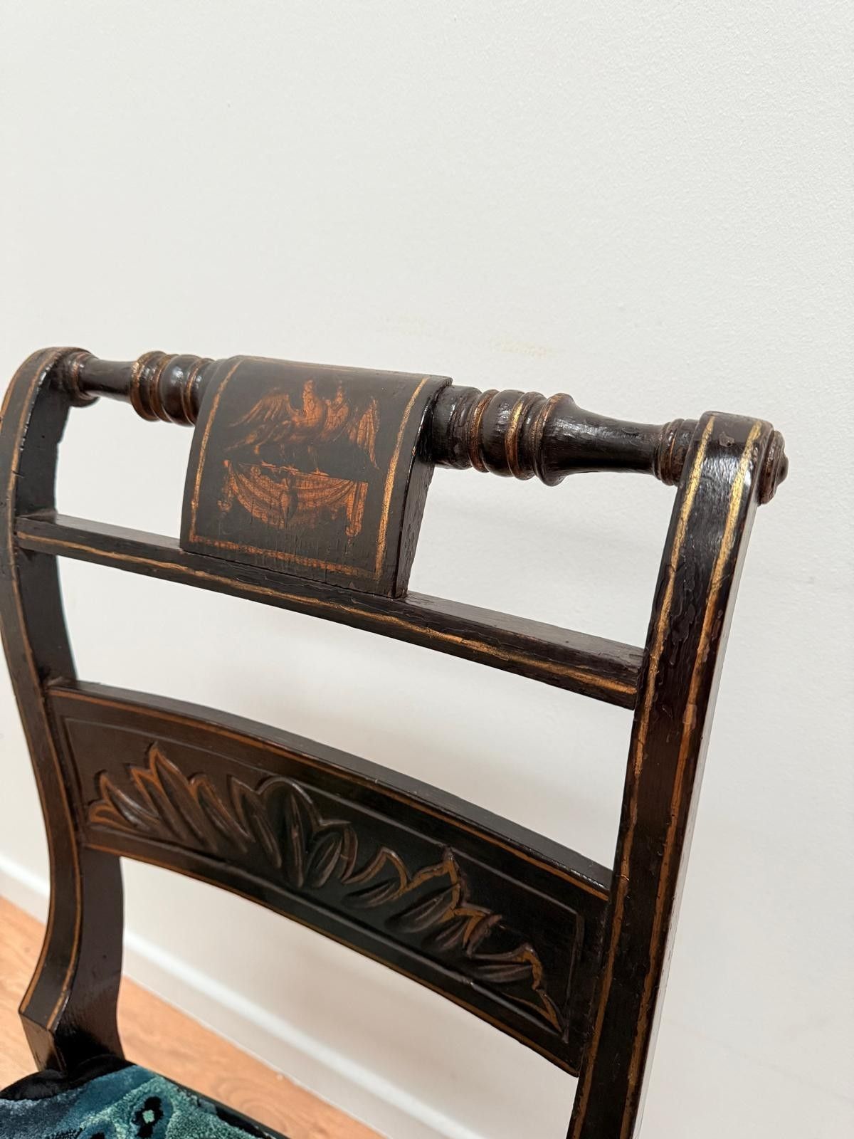 19th Century Regency Chair Ebonized Gilt Hand Painted 0005. photo vinterior