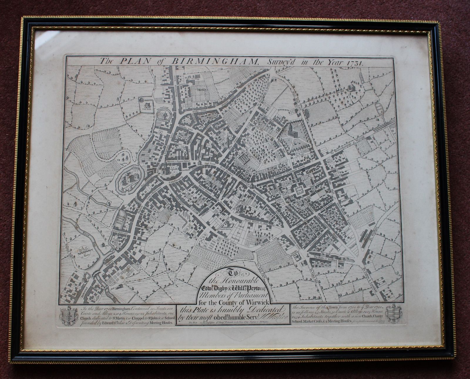 'The Plan Of Birmingham, Surveyed  In 1731'. By William Westley Published 1789